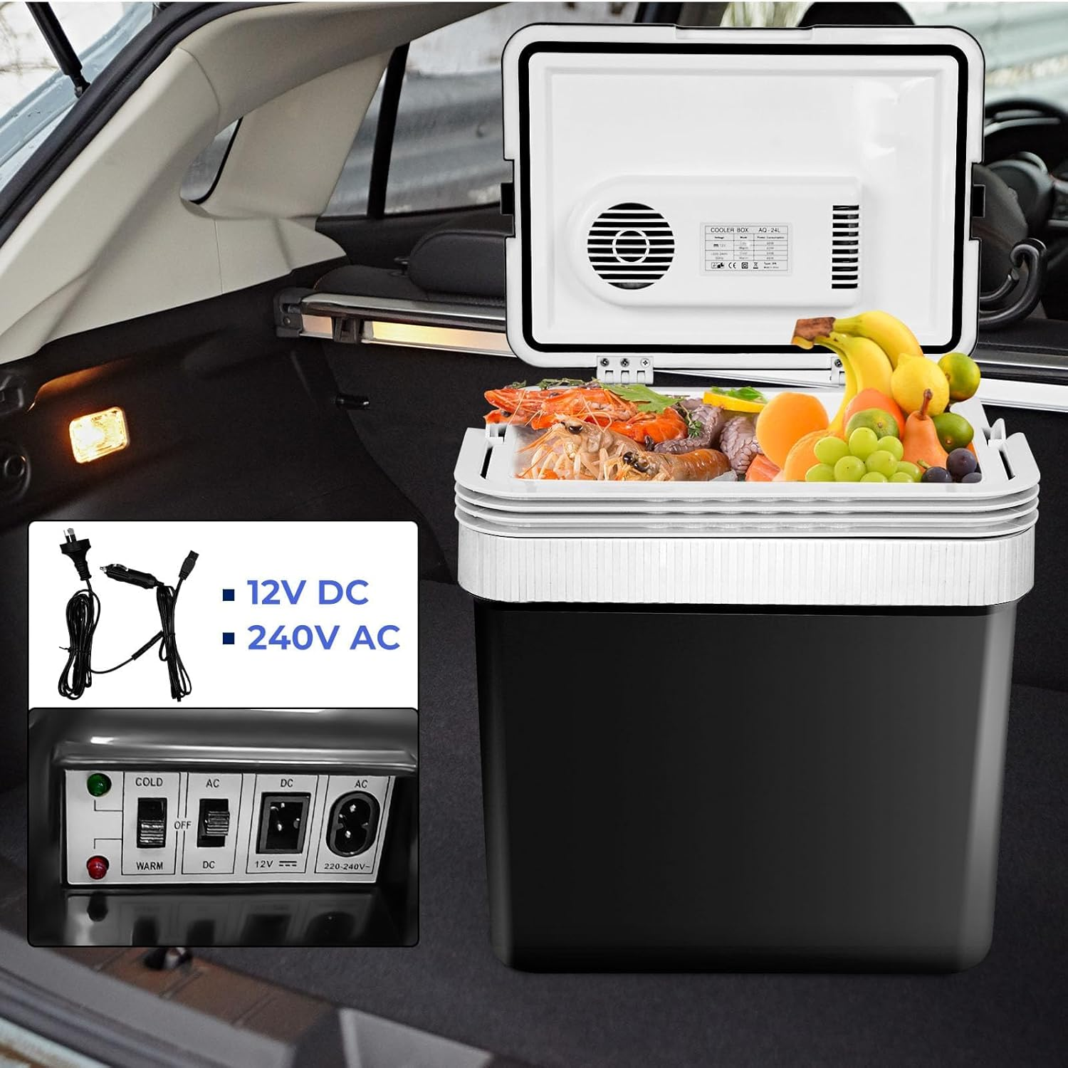 24 Liter Mini Car Fridge, Portable Camping Refrigerator Thermoelectric Iceless for Home Travel, Black image number 4