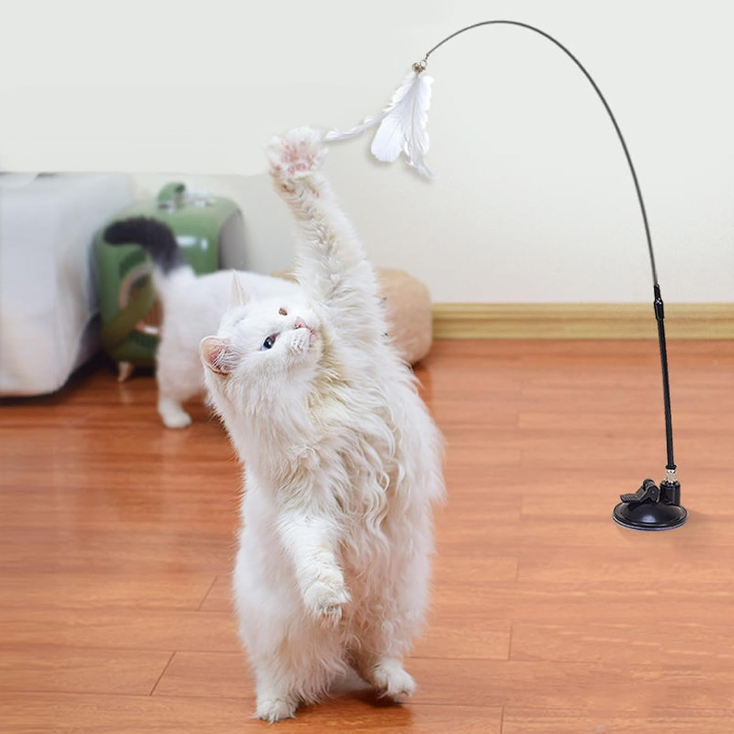 LELE LIFE 2 X Interactive Cat Toy Stick, Removable Cat Toy, Self Game with Strong Suction Cup, Automatic Kitten Toy with 6 Pieces Cat Feather Toy Bells, Refills image number 6