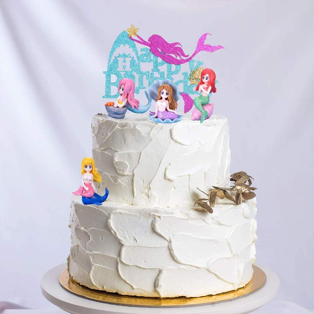 Cake Toppers Mermaid Cake Decoration Kids Cupcake Toppers Birthday Topper Mermaid Party Decorations Cake Ornaments for Girls Mermaid Shell 4 Pcs image number 2