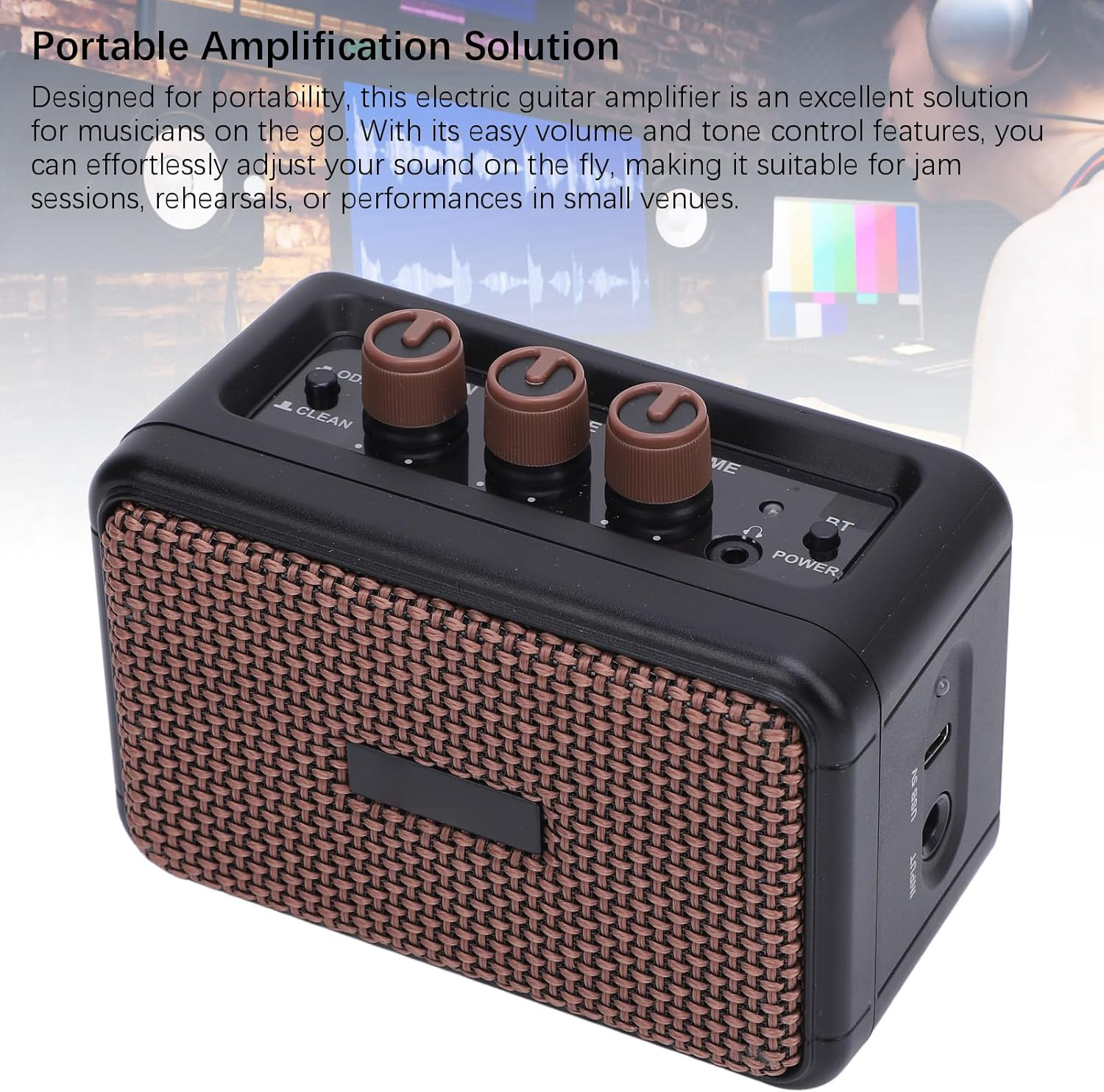 6.35Mm Interface Electric Guitar Amp with Double Speakers, Guitar Amplifier, 1.75In Portable Guitar Combo Amp Mini Guitar Amplifier USB Rechargeable Practice Guitar Amp image number 3