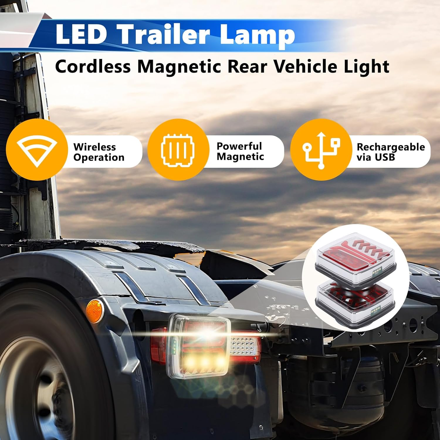 WODHMIEY Magnetic Wireless Trailer Light, 12V 24V Truck Taillight Square, Rechargeable LED Towing Light 100Ft Rang, Portable Storage Box, Magnetic Base for RV Boat Trailer Semi Truck Camping image number 6