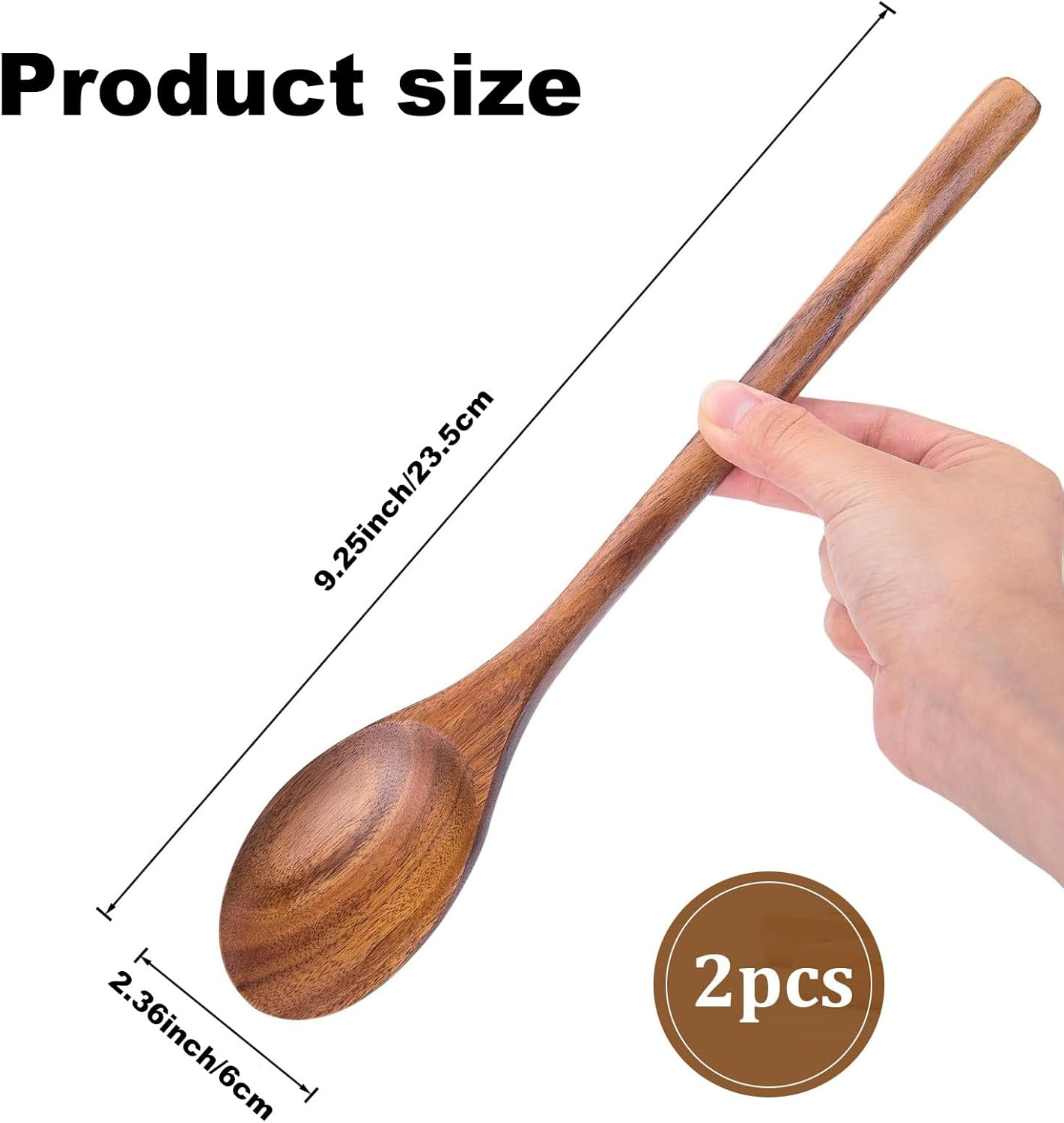 2PCS 9.25" Wooden Cooking Spoons, Natural Kitchen Utensils,Soup Spoon,Healthy and High Moist Resistance for Cooking, Serving Salad, Mixing,Stirring Soup,Handcrafted Cutlery Tool image number 2