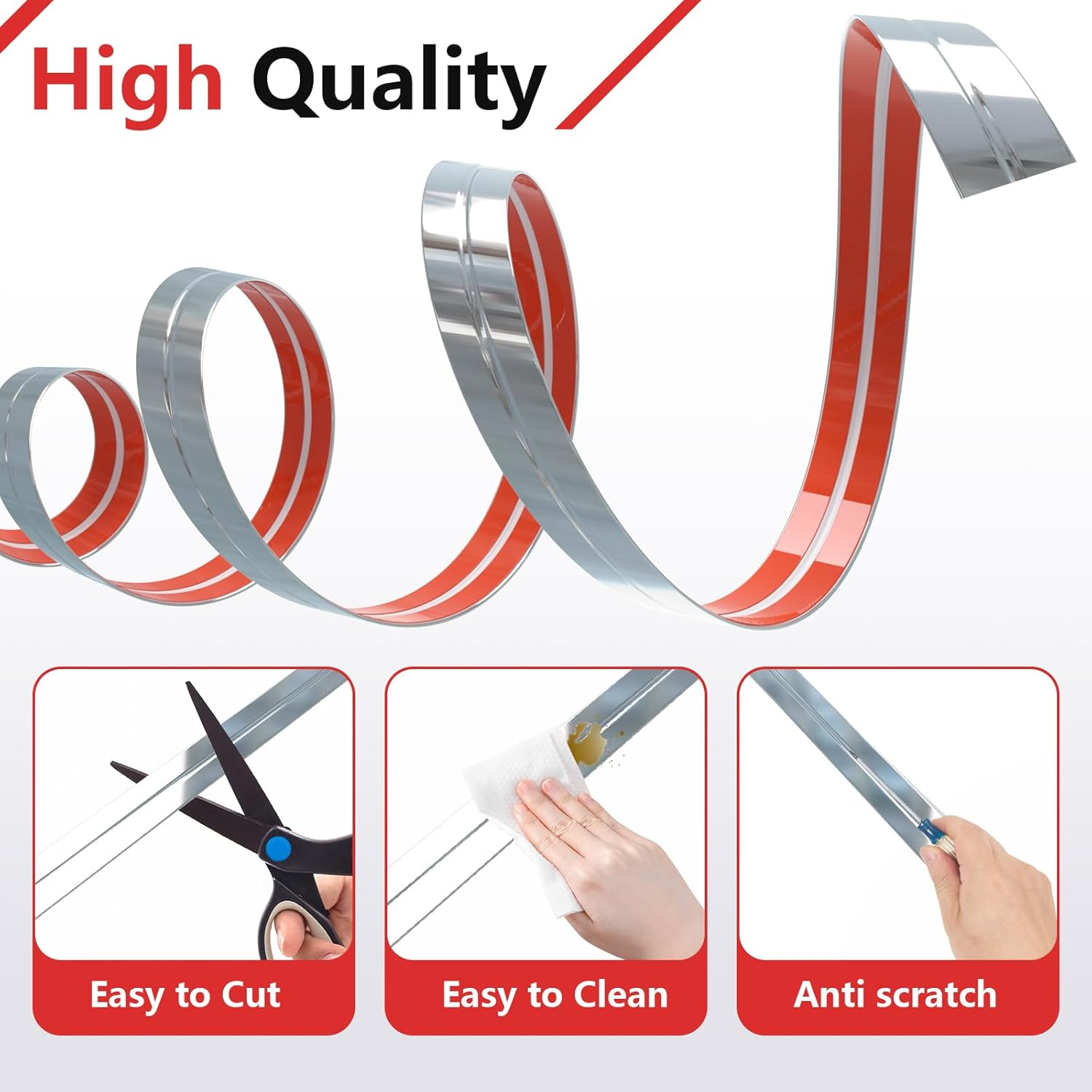 Peel and Stick Wall Molding Trim, Wall Corner Protector, Flexible Molding Trim for Tile and Wall Edges, Furniture Protection and Decoration, 20 Feet X 0.8 Inch, Silver image number 5