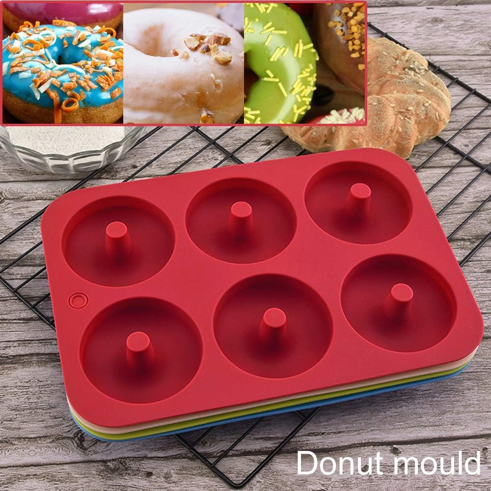 Silicone Donut Molds, 2 Pack Silicon Doughnut Mould, 6 Cavity Non-Stick Safe Silicone Donut Baking Pan for Cake Biscuit Bagels Muffins-Blue, Red image number 3