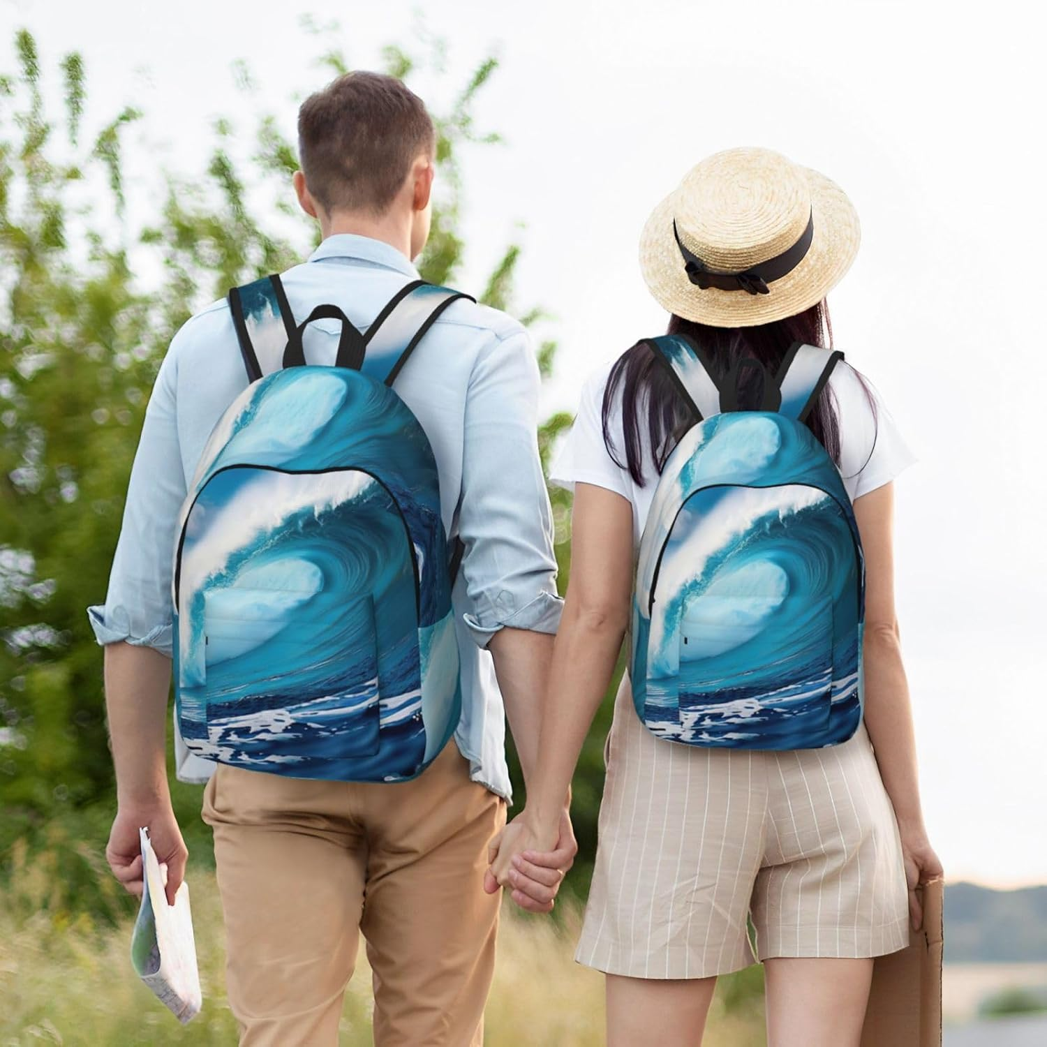 DRTGEDS Big Ocean Wave Hd Canvas Backpack for Men Women,Casual Rucksack Backpack, Laptop College Hiking Travel Bag image number 3