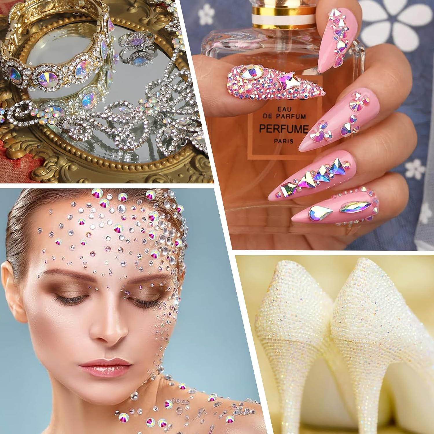 2500 Glitter Gems Hotfix Self-Adhesive 0.15~0.48 Cm, Rhinestones for Textiles for Gluing, Gemstones for Crafts, Rhinestones, for Clothing, Shoes, DIY, Craft, Nail Charms, Gift (AB) - Black image number 2