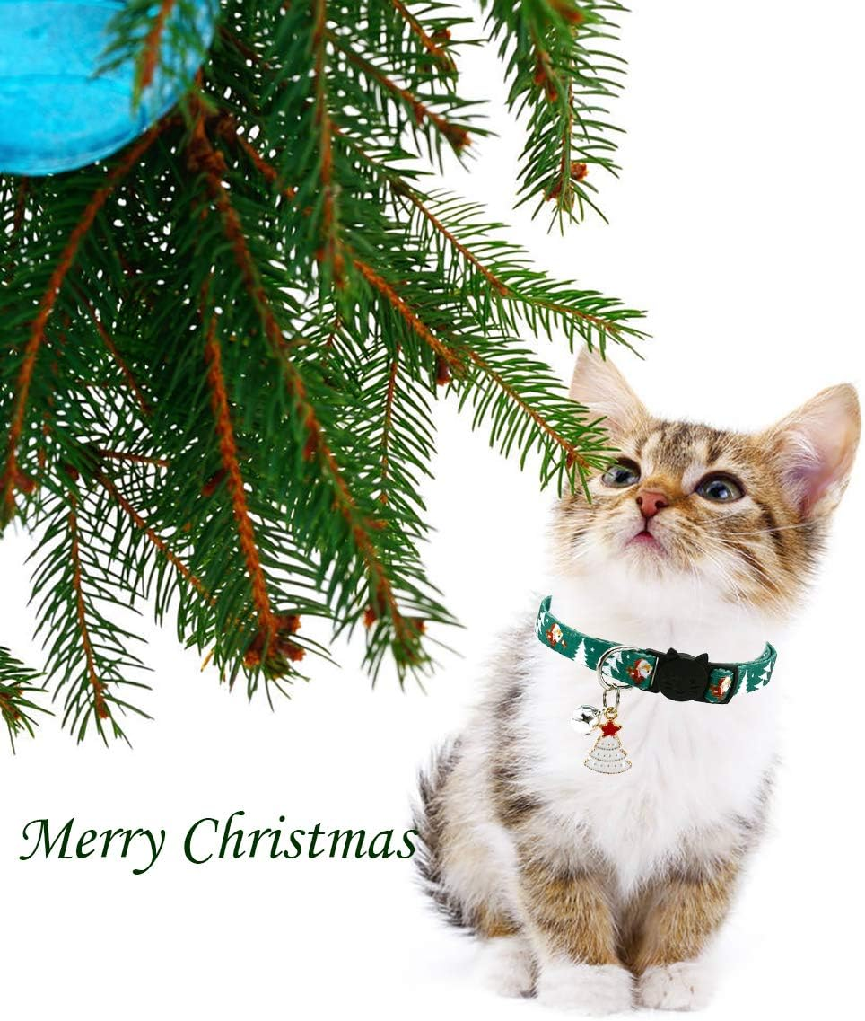 Cooshou Christmas Cat Collar Set - Xmas Cat Adjustable Breakaway Collars with Bells & Charms 4Pcs per Set image number 1