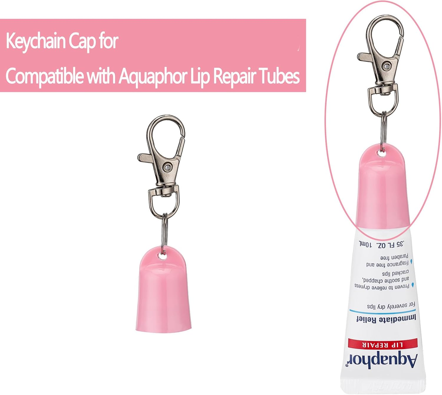 4 PCS Keychain Cap Compatible with Aquaphor 0.35 Oz Lip Balm, Portable Holder Keychain Cap Compatible with Aquaphor Lip Repair Tubes (Pink) image number 2