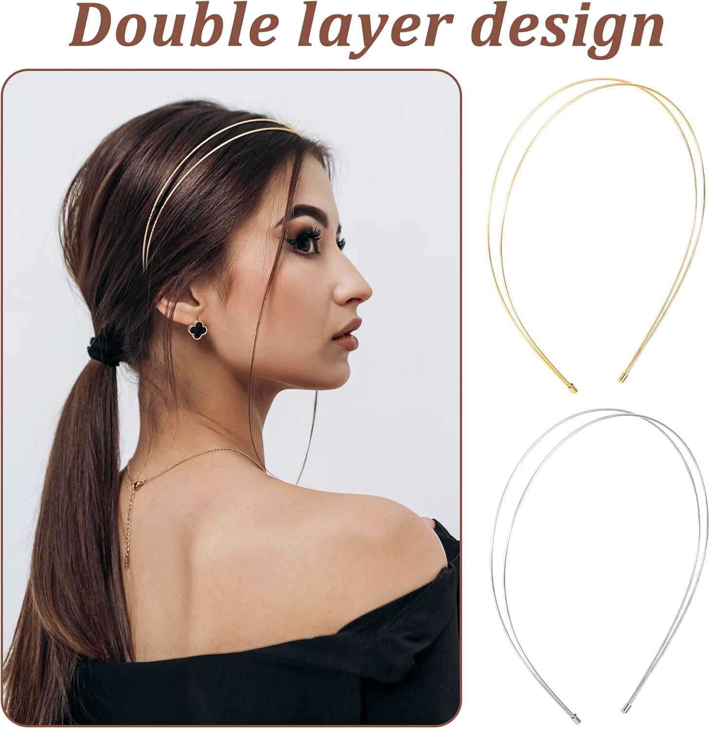 YQQYG 2 Pcs Metal Headband, Silver and Gold Headbands for Women, Fashion Headbands for Women, Metal Hair Band for Any Hairstyle Hair Accessories image number 2