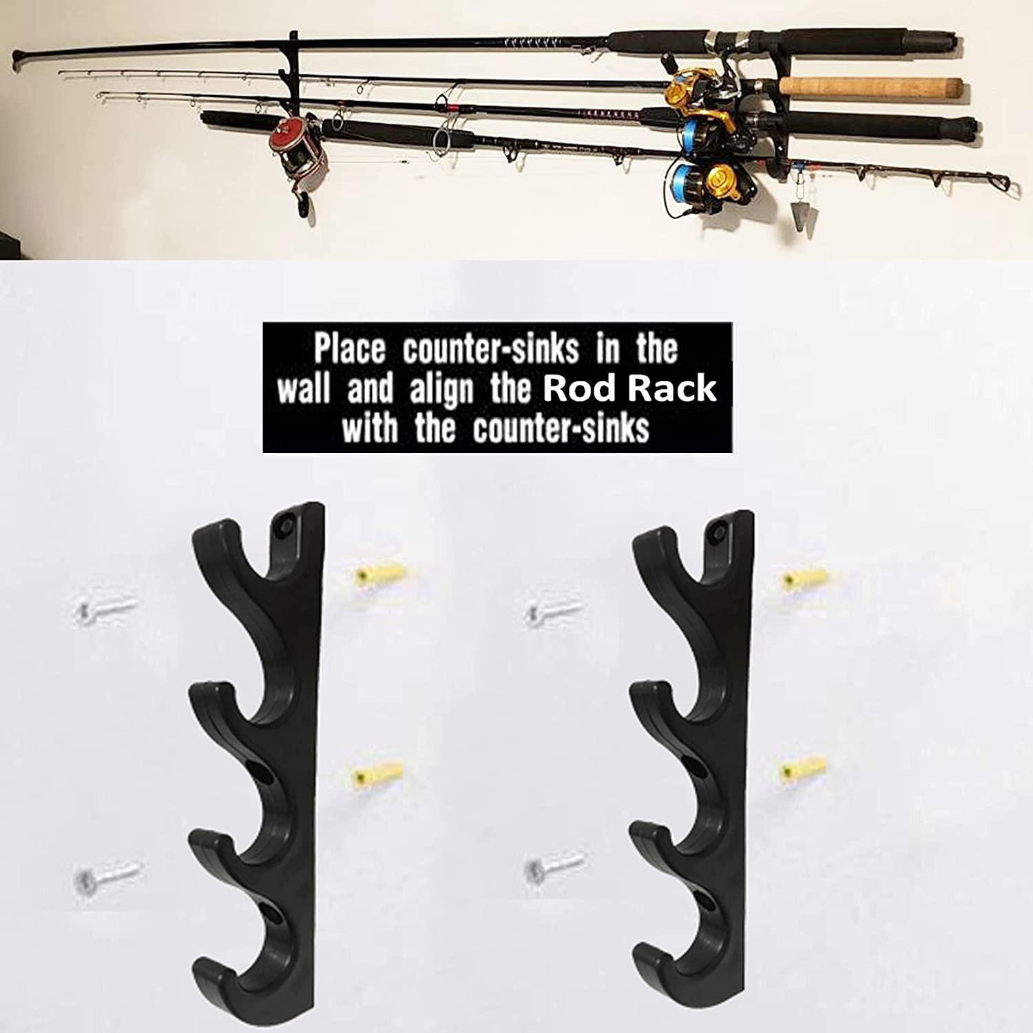 Pmsanzay Horizontal Fishing Rod Holder Wall Mounted Fishing Rod Storage Rack Fishing Pole Holder &ndash; Hold 4 Fishing Rods &ndash; Easy to Install Hardware Included. image number 1