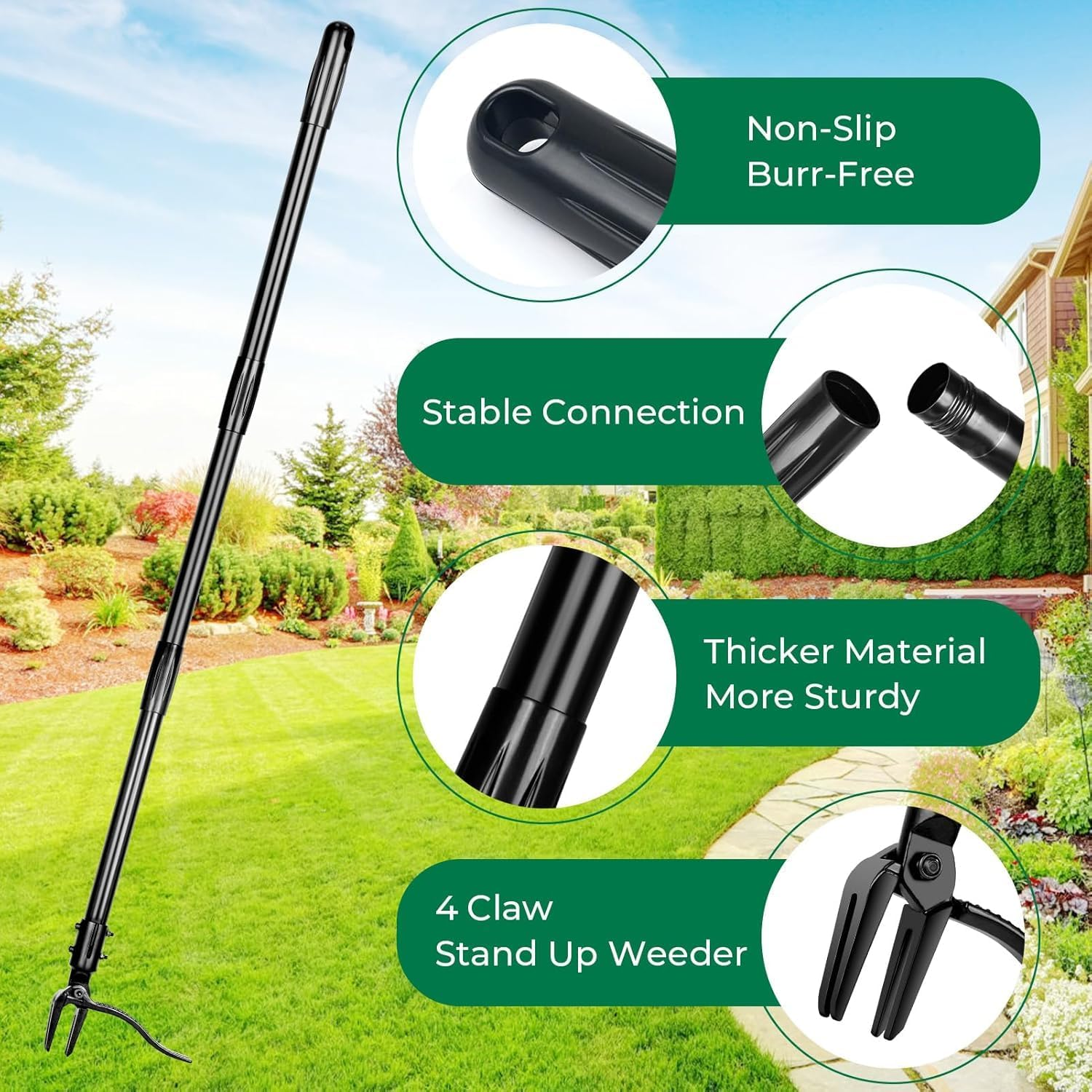 Weed Puller Tool for Garden Weed Digging Tools Weed Puller with 50" Long Handle 3 Section 4 Claw Head Design for Stand up Suitable for People of Different Height Garden Tools image number 3