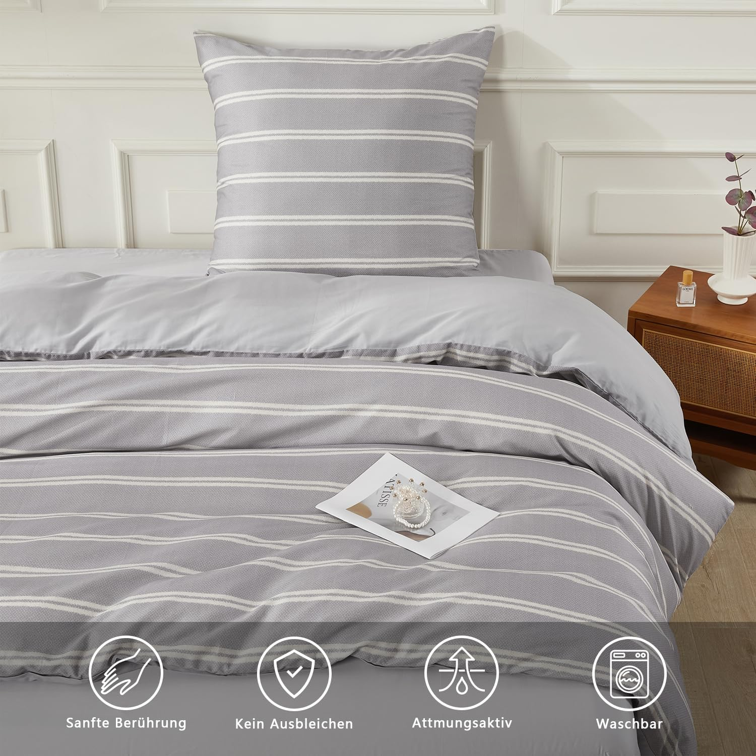 SAPHREAS Boys Grey Stripe 2 Piece Dark Grey Stripe Duvet Cover Bedding Set 1 Duvet Cover 1 Pillowcase 135 X 220 Cm image number 2