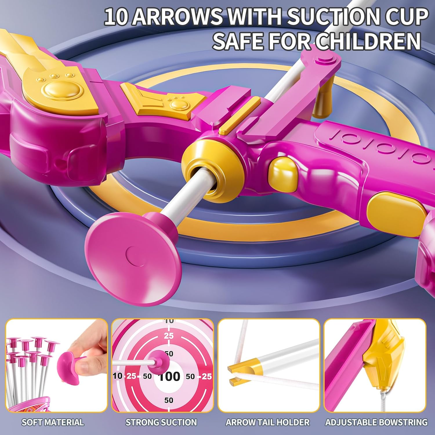 Kids Bow and Arrow Set, LED Light up Archery Toy Set with 10 Suction Cup Arrows,Target & Arrow Quiver, Bow and Arrows Set Toys 3 4 5 6 7 8 9 10 11 12 Year Old Kids Boys Girls (Pink) image number 4