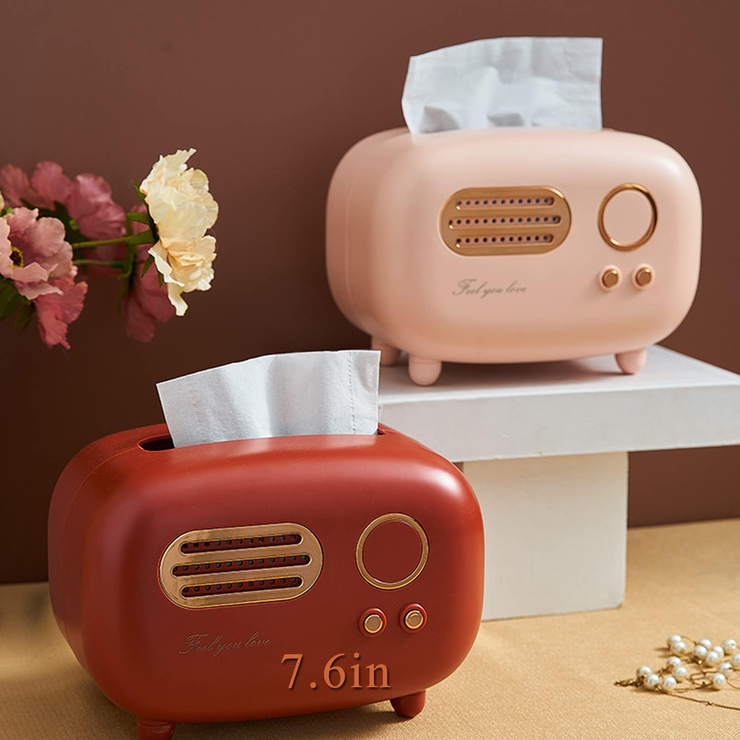 Retro Radio Shape Tissue Cover Box, Practical and Cute for Kitchen,Bathroom Vanity Countertops, Bedroom Dressers,Night Stands, Desks and Tables, Creative Gift (Retro Radio Red) - Acrylic image number 2