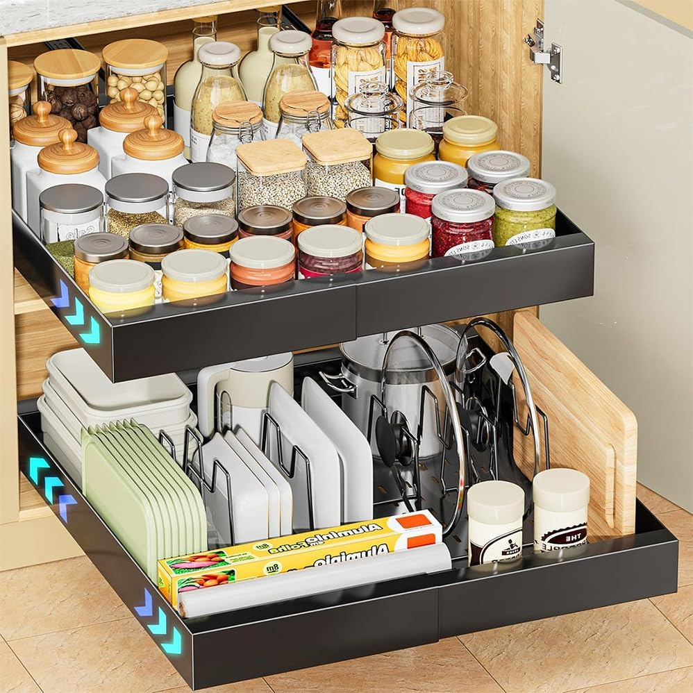 Betterlifewj Expandable Cabinet Organizer Drawer. 2 Pack. Width: 32Cm to 52Cm, Length 42Cm. Height 7.5Cm. Slide-Out Drawer Design Makes It Easier and Faster to Get Things. image number 6