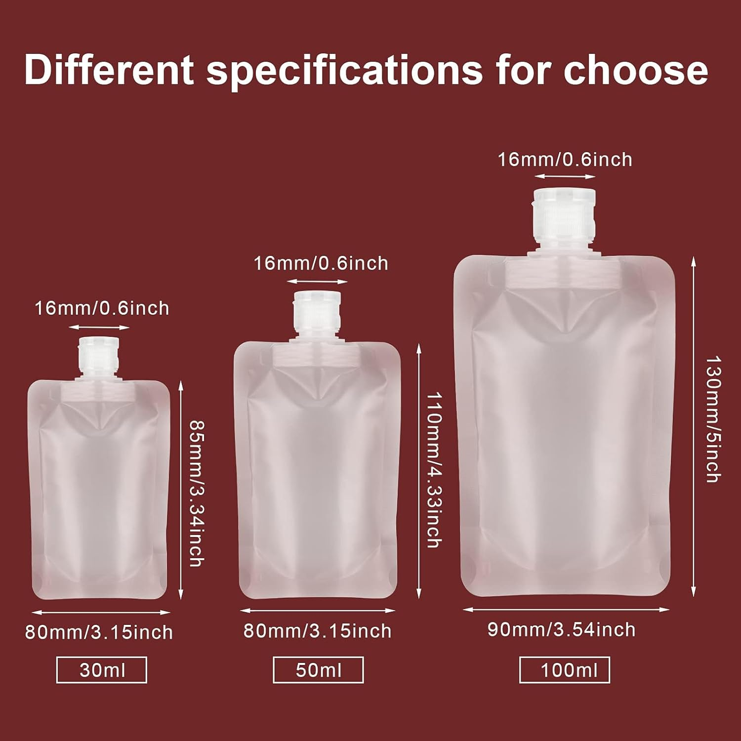 YASUOA 12 Pieces Travel Size Refillable Pouch for Toiletries Bulk 30Ml/50Ml/100Ml, TSA Approved Squeeze Empty Stand up Pouches for Liquids Lotion Shampoo Bags, Leak Proof Cosmetic Containers image number 4