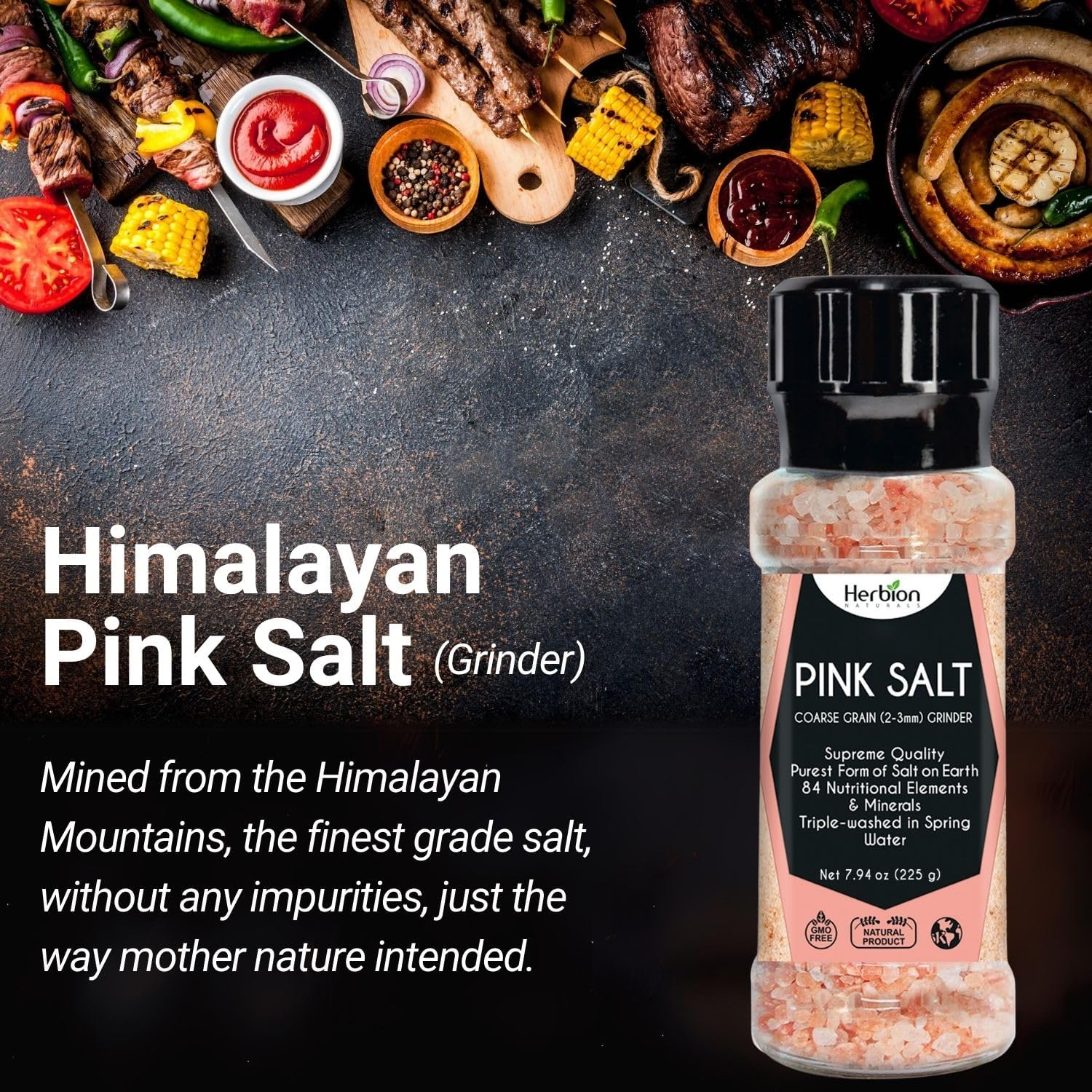 Herbion Naturals Himalayan Pink Salt Grinder - Coarse Grain, 225 Grams | GMO Free, Vegan, Kosher Certified | Chemical Free, All-Natural image number 5
