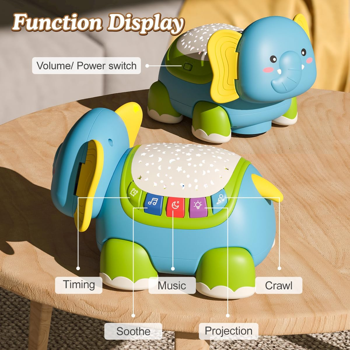 Kaekid Baby Toys 6 to 12 Months, Musical Elephant Crawling Baby Toys for 12-18 Months, Early Learning Educational Toy with Light & Sound, Birthday Toy for Infant Toddler Boy Girl 1-2 Year Old image number 4