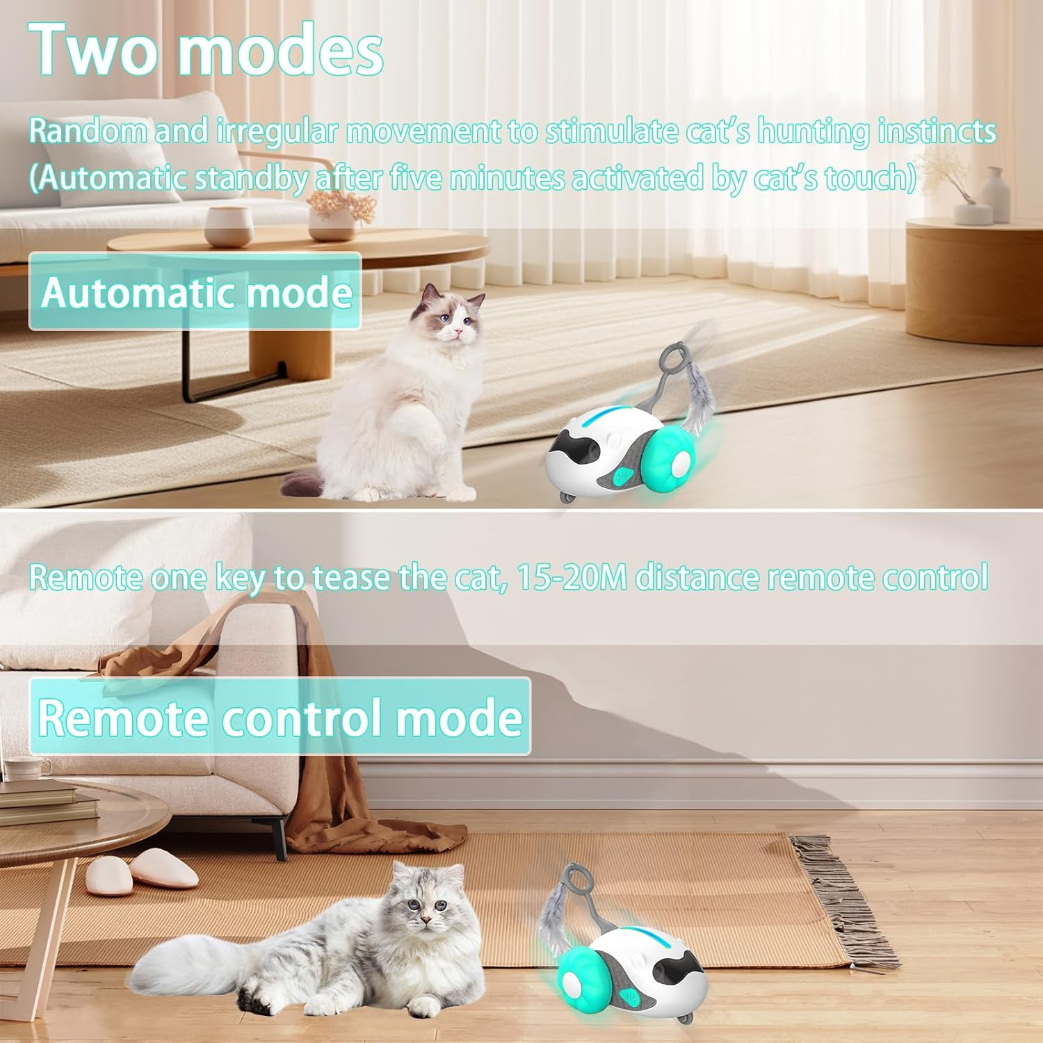 Oiuyamn Interactive Toys for Cats, 2025 Upgraded Rechargeable Joystick Remote Control, Intelligent Auto Motion Cat Toys, 2 Modes, Kitten Toys for All Breeds of Indoor Bored Cats Exercise image number 3