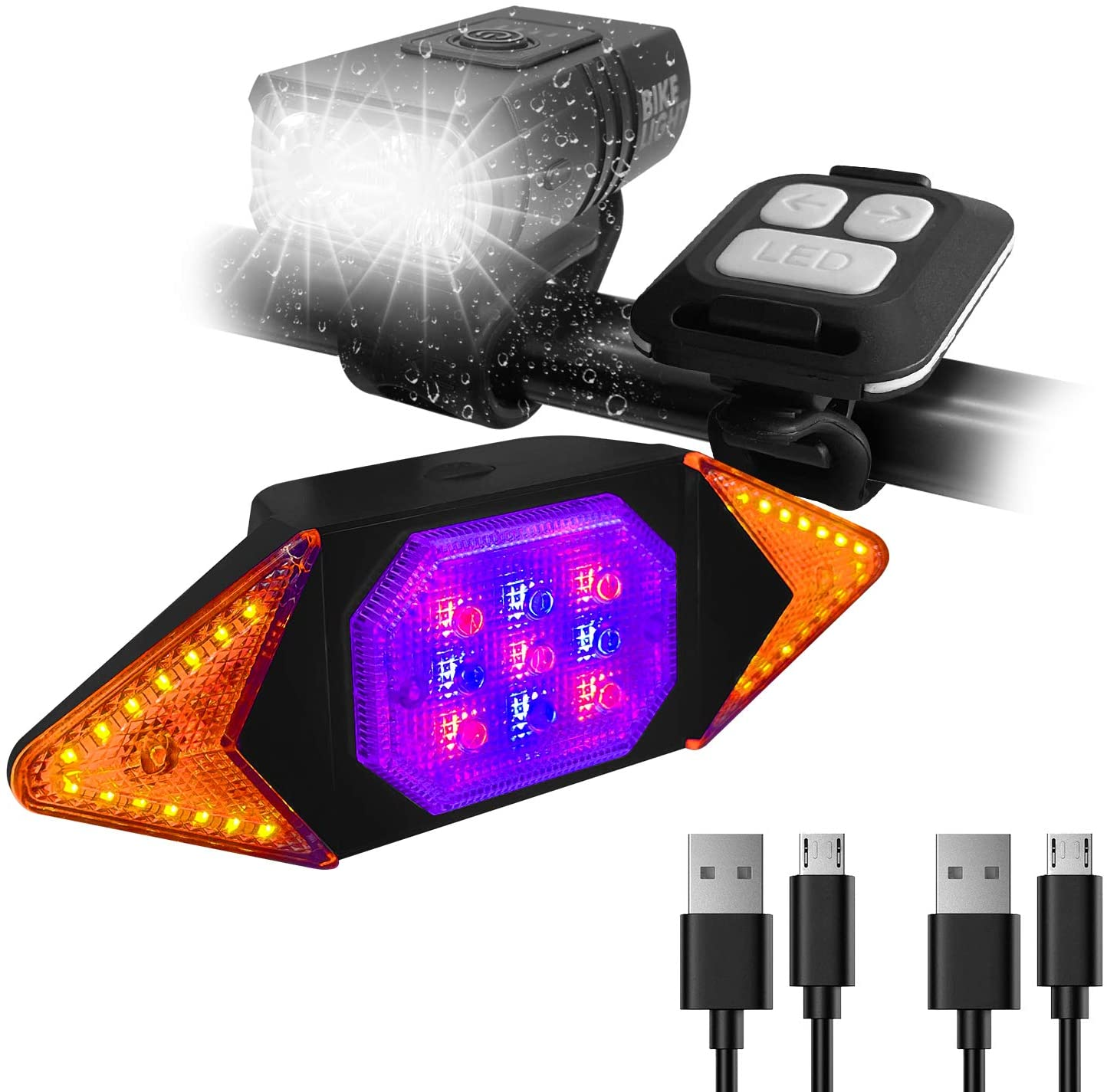 Bike Lights Front and Back Rechargeable, Maketheone Super Bright Bicycle Headlight and Tail Light Set Turn Signals, Easy to Install Safety Flashlight Warning Rear Blinkers for Night Riding Cycling image number 3