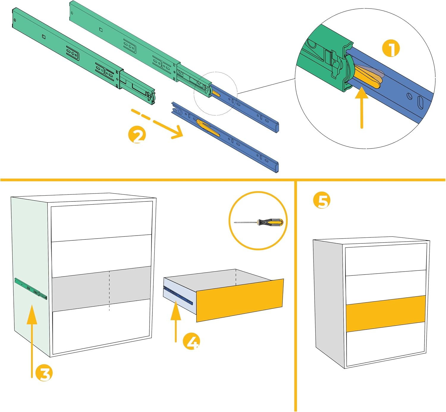 Emuca - Ball Bearing Drawer Slides 45X300Mm (1,77X,11,8 Inch), Set of 5 Pairs of Full Extension Drawer Runners with Soft Closing image number 6