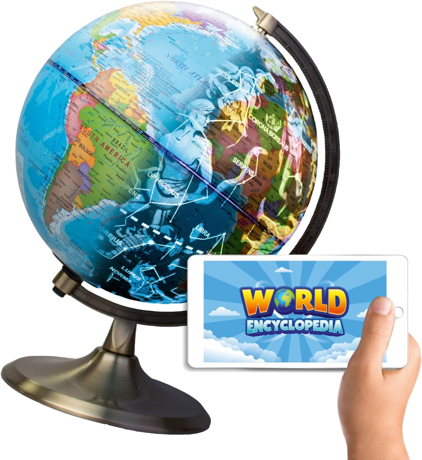 Big Minds Children'S Globe in English, Children'S Globe Illuminated with LED Light, Children'S Globe with Night Mode and Day Mode, Interactive Globe with App