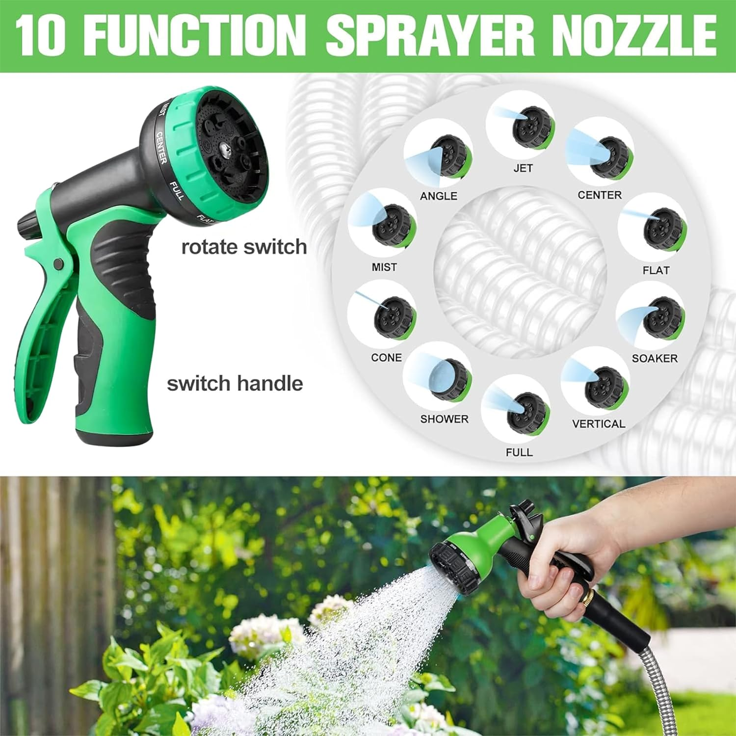 50Ft Flexible Garden Hose - Stainless Steel with Multi-Function Nozzle, Kink Free & Tangle Free, Suitable for Patio, Outdoor, RV Use image number 1