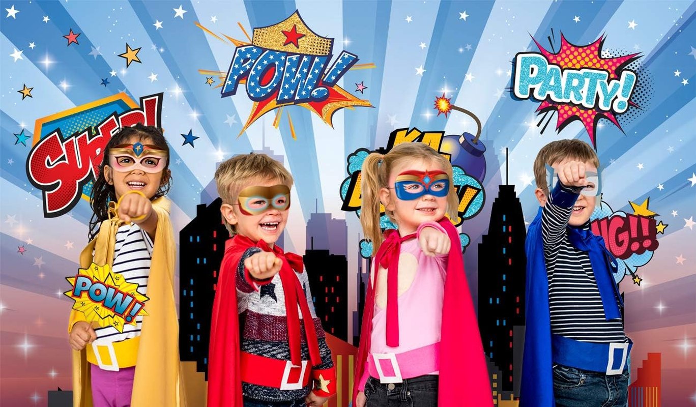 Superheroes Cityscape Photography Backdrop, Studio Props & Mask. Great as Super Hero City Photo Booth Background &ndash; Girl Birthday Party & Event Decorations image number 2