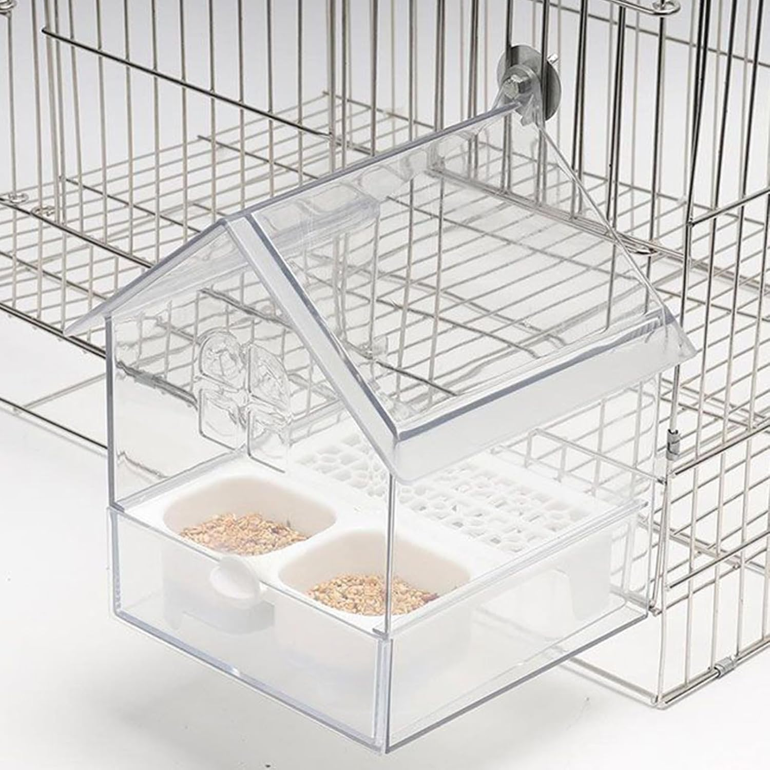 Pull-Out External Parrot Feeder, Hanging Bird Feeder for Cage, Transparent Bird Cage Water Feeders, Easy to Fill & Clean - White image number 3