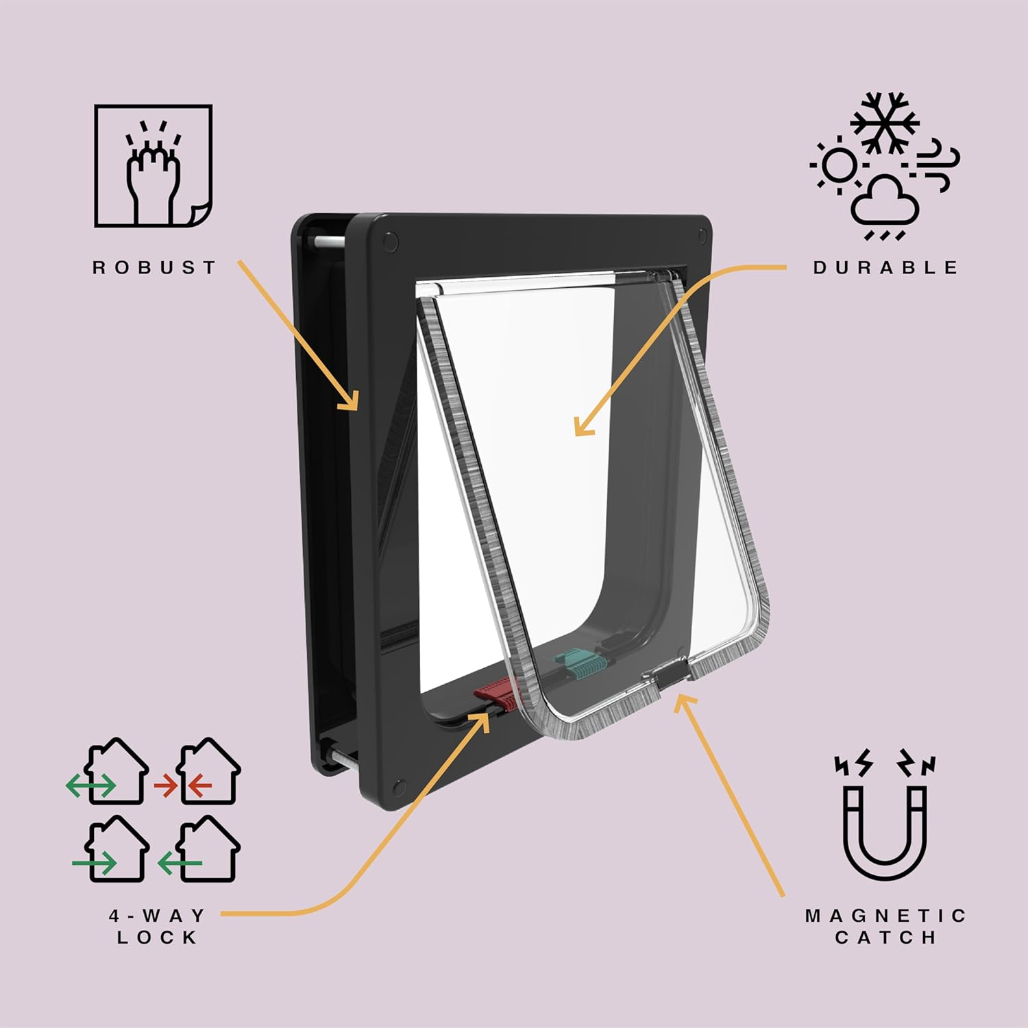 Hakuna Pets Standard Cat and Small Pet Door, Large, Black, Pets up to 20 Lbs image number 2