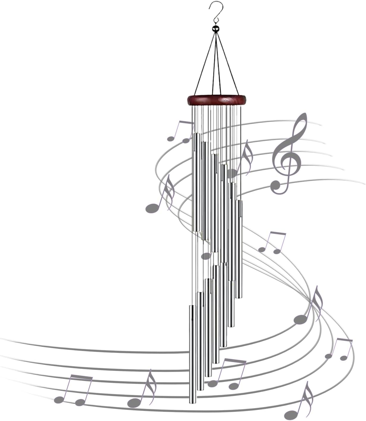 Garden Ornaments Wind Chimes, Colorful Aluminum Tubes Wind Chimes with 12 Aluminum Tubes, Hanging Wind Chimes for Home, Yard, Garden, Indoor Outdoor Hanging Decor (A) (Silver) - Colorfulb image number 4