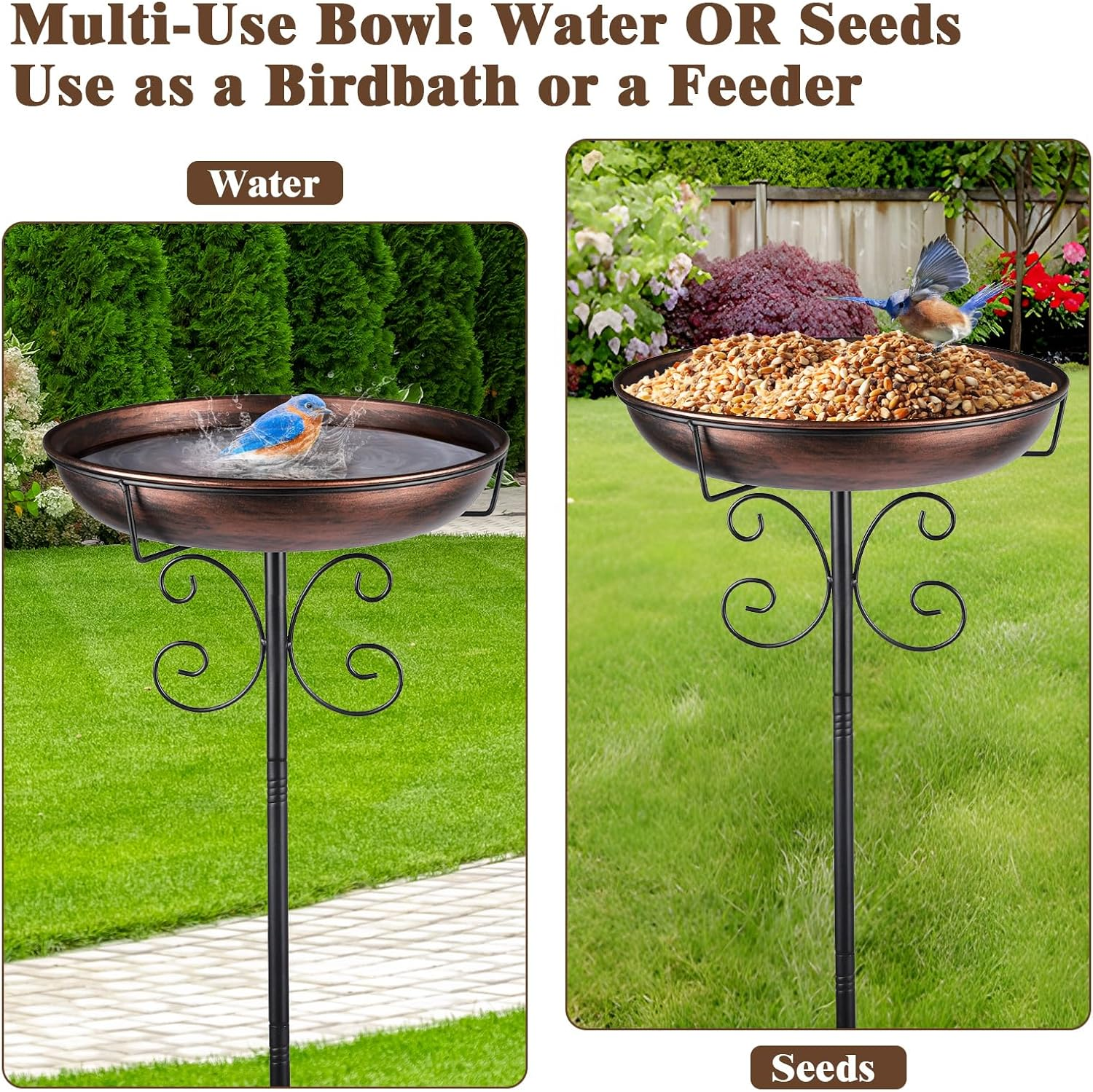 STAVAN Metal Bird Bath for Outdoors, 35" Vintage Freestanding Birdbath with Upgraded 5-Pronged Base, Sturdy, Weather-Resistant Detachable Bird Bath & Feeder for Garden & Patio (Antique Bronze) image number 2