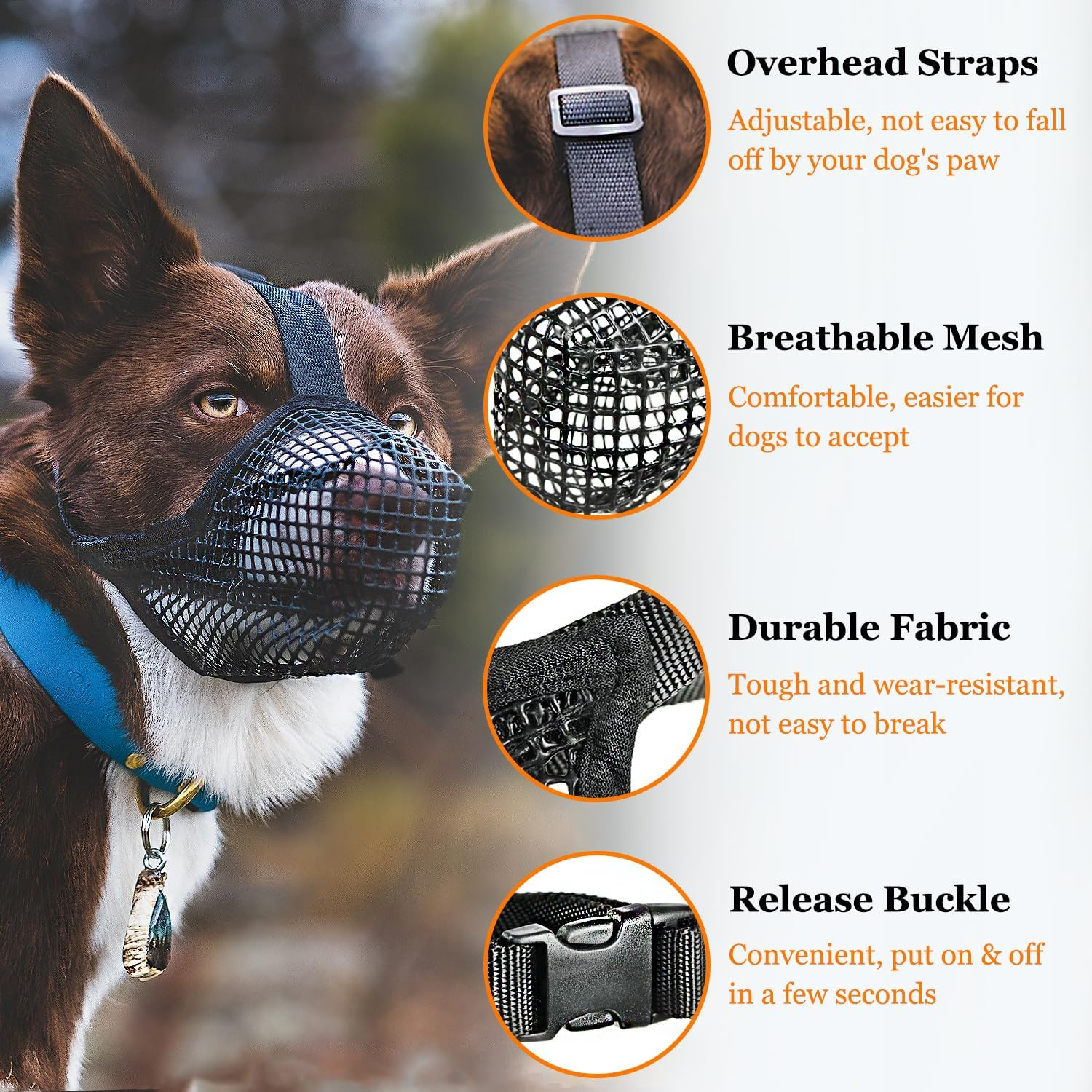 Crazy Felix Dog Muzzle, Soft Mesh Muzzle for Small Medium Large Dogs Labrador German Shepherd, Breathable Adjustable Muzzles for Biting, Chewing, and Scavenging, Allows Panting and Drinking(Black, XL) image number 4