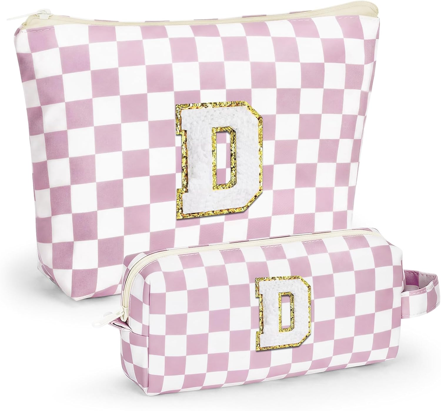 LIAN Initial Makeup Bag Set Checkered Makeup Bag Personalized Cosmetic Bags Makeup Travel Bag 10 11 12 13 14 16 18 Years Old Birthday Gifts for Women Teen Girl Gifts Trendy Stuff(Pink-C) image number 7