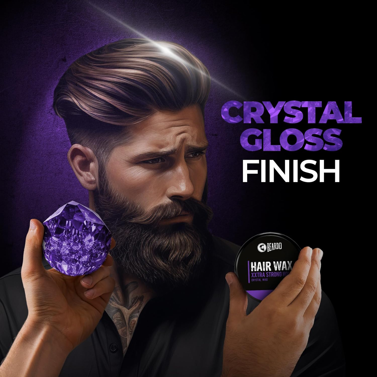 BEARDO Xxtra Stronghold Hair Wax, 100Gm | Crystal Hair Wax for Men | Glossy Finish | Hair Style, Shine | Extra Strong Hold image number 2