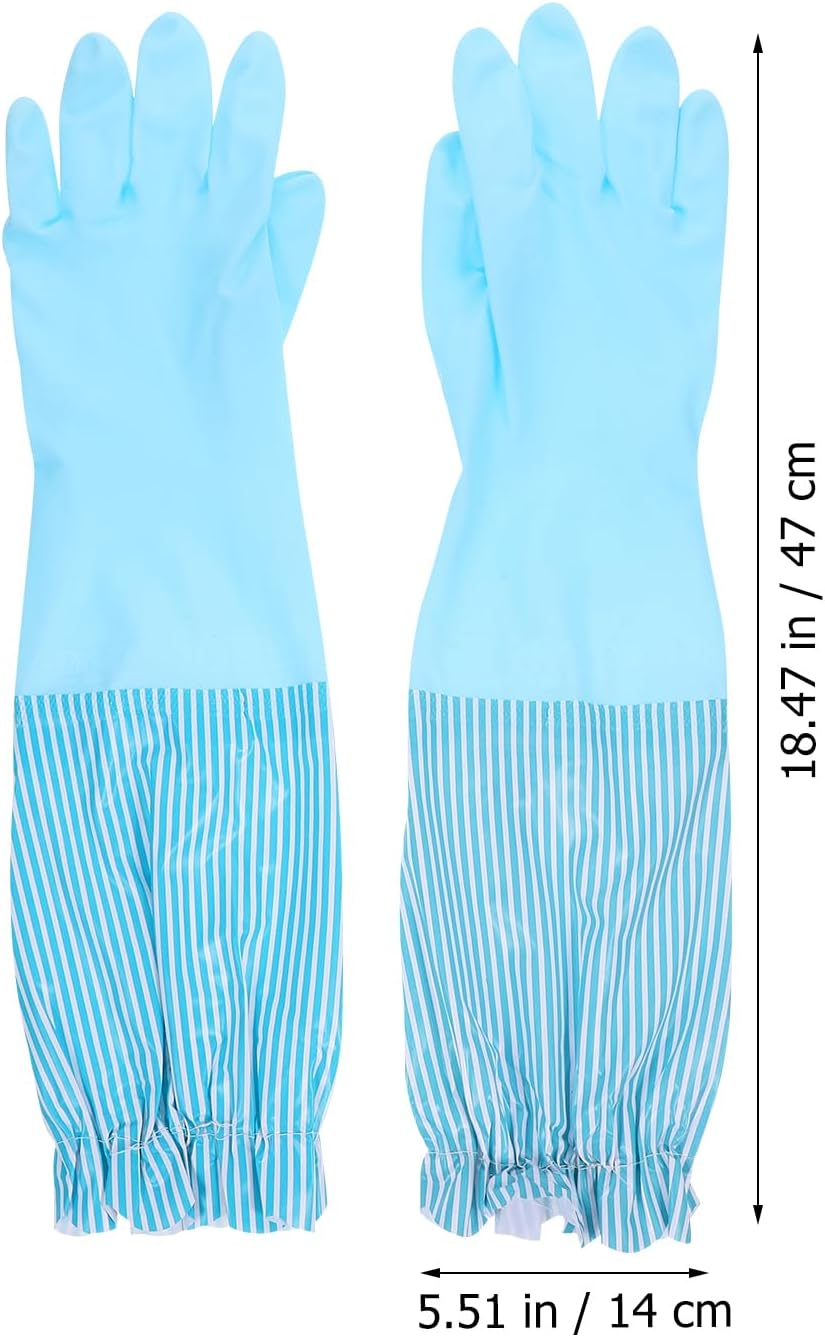 Dish Washing Gloves, Fleece-Lined Long Cuff Reusable Waterproof Household Dishwashing Non-Slip Cleaning Rubber Gloves