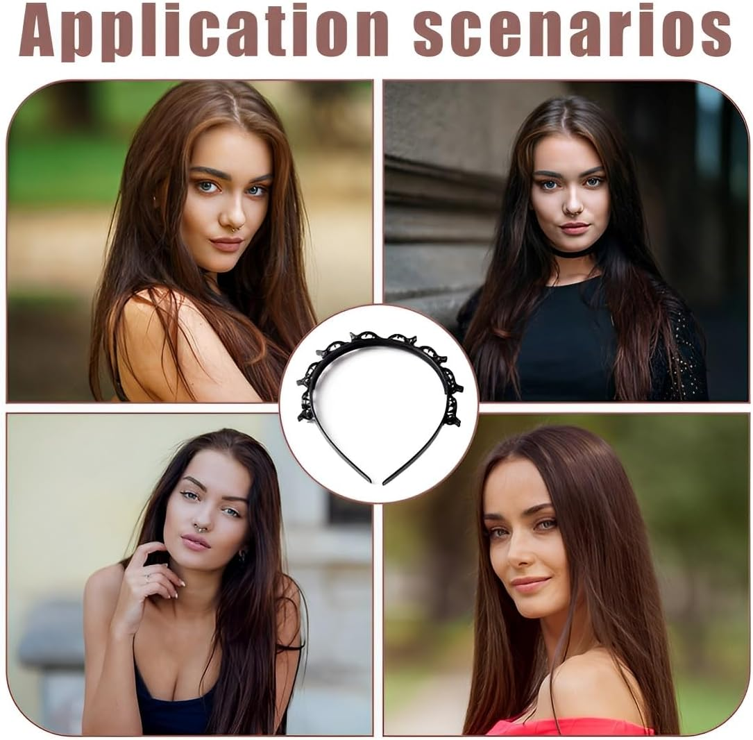 AOEVUIR Bangs Hairstyle Hairpin Hairstyle Aid Headband with Clips Hair Pins Hairdressing Supplies Headband Hair Accessories Hairband with Clips Twist Clip Headband (With 6 Hair Bands) image number 3