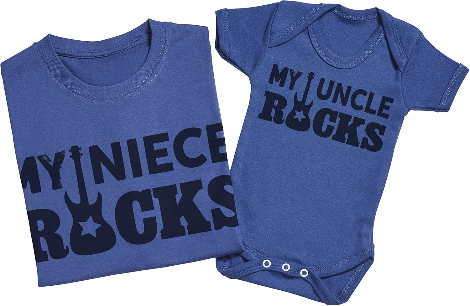 Zarlivia Clothing My Niece Rocks - Matching Uncle Niece Gift Set - Mens T Shirt & Baby Bodysuit - Blue - Small & 3-6 Months