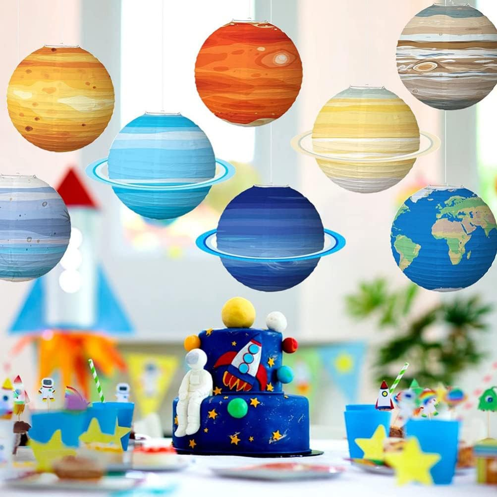 FOMIYES Solar System Decor 8Pcs Planet Outer Space Party Decorations Solar System Planets Lantern for Kids Space Theme Party Birthday Room Decorations Starry image number 5