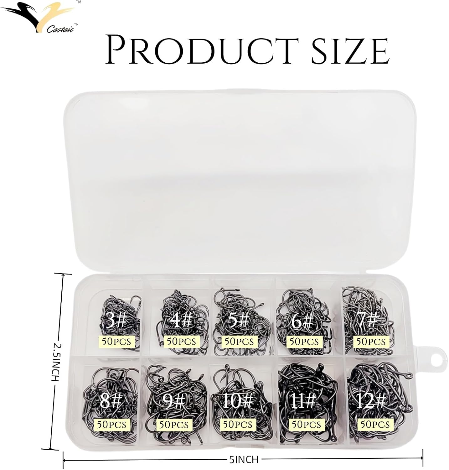 Castaic 500Pcs Fishing Hooks, Carbon Steel Hooks,Worm Hooks for Fishing Lovers image number 4