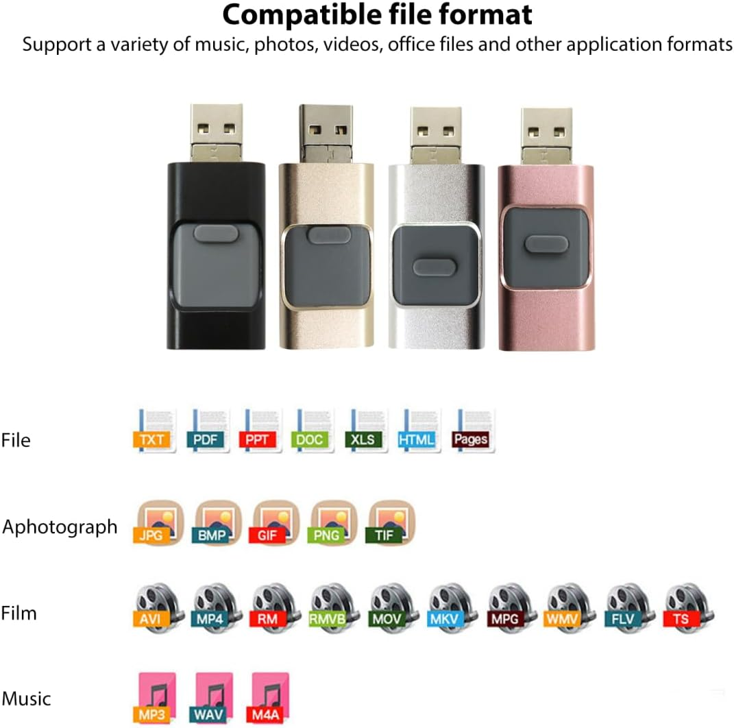 Weistiy 64GB USB 3.0 Metal Drive Flash Drives USB Flash Disk Stick for I-Phone 7 8 11 12 13 Pro Max U Disk USB OTG Flash Drive Memory Stick Storage (Black) image number 2