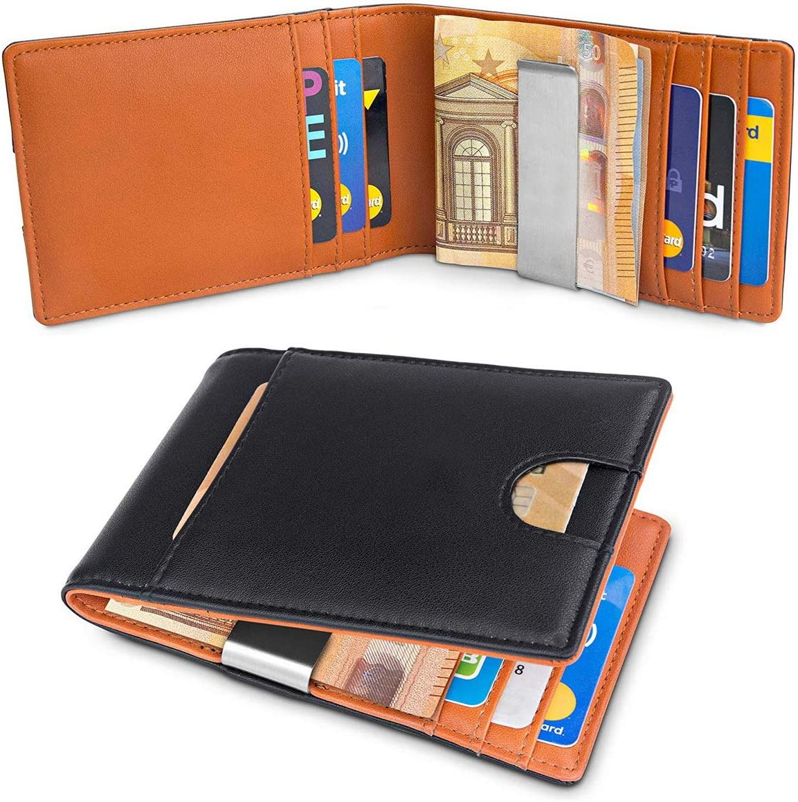 Wallets Mens RFID Blocking with Money Clip, Bi-Fold Slim Leather Men Wallet Credit Card Holder image number 2