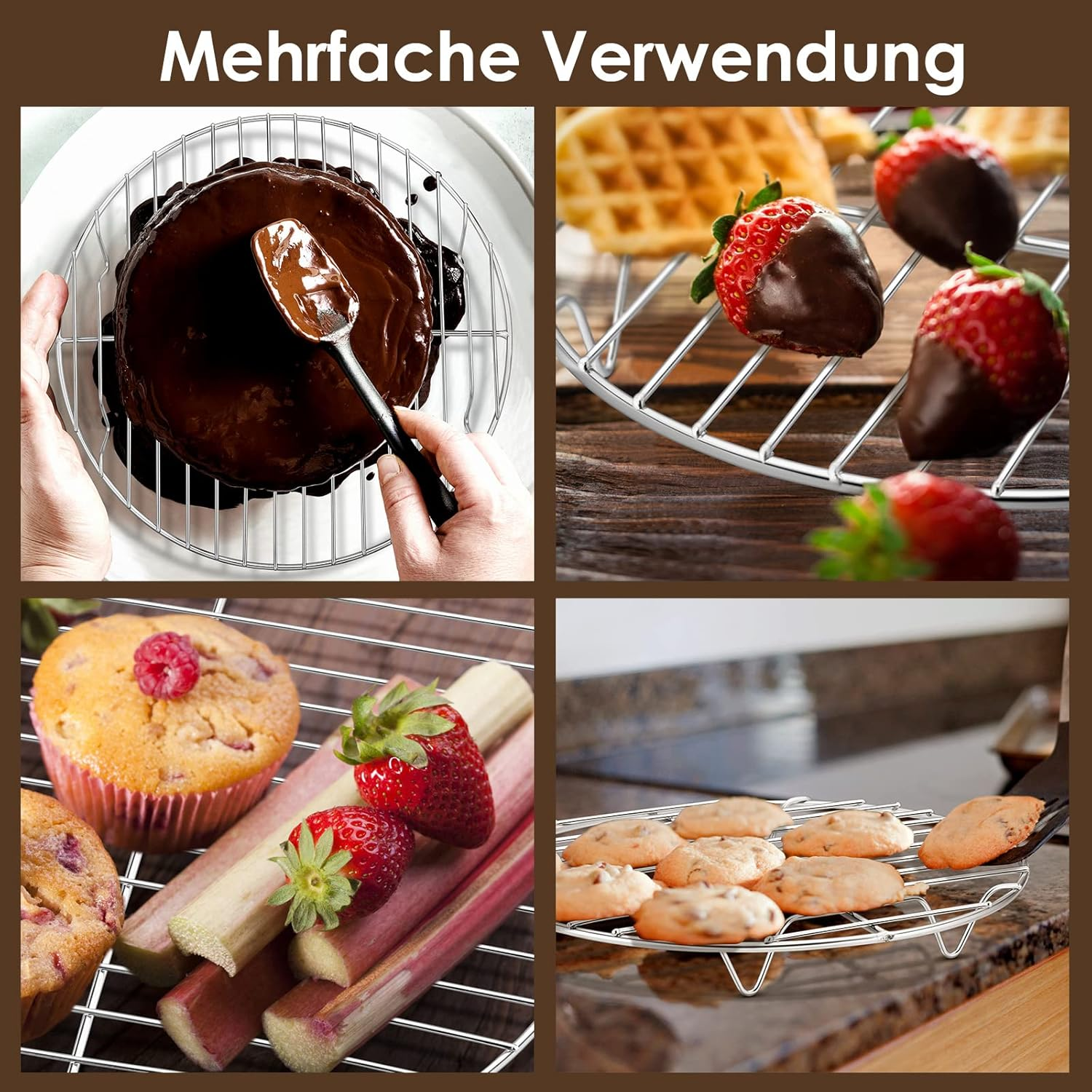 Herogo Cake Rack, Pack of 2 Cake Rack, Cooling Rack Made of Stainless Steel, round Cooling Rack for Cooling, Baking, Cooking, Steaming, Rustproof & Smooth Edge, Oven and Dishwasher Safe, Metal Silver, Diameter 23 Cm image number 3