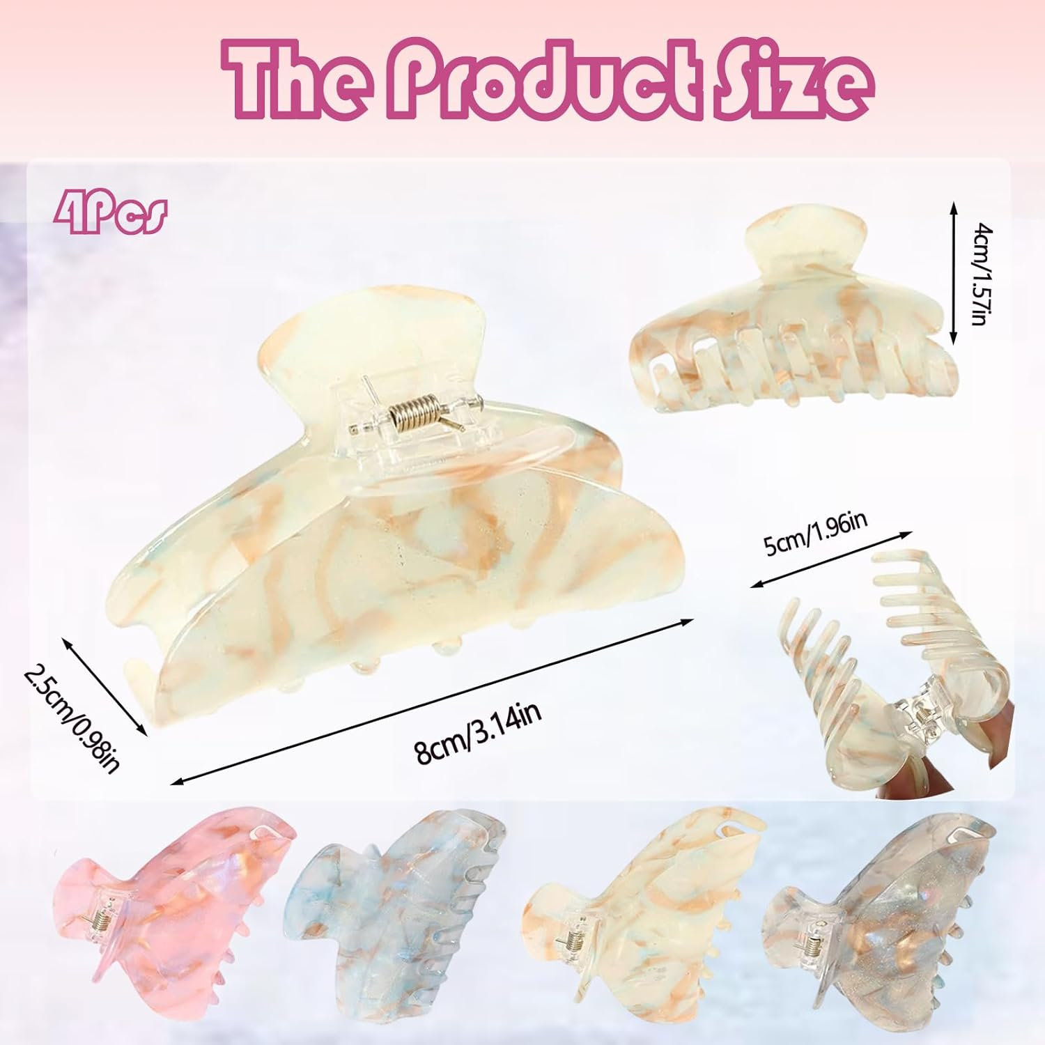 Pack of 4 Claw Clips, Hair Clips, Women & Girls, Trendy Look Hair Clip, Large for Secure Hold, Hair Clips, Thick Hair Accessories for Women and Girls (Many Colours) image number 5