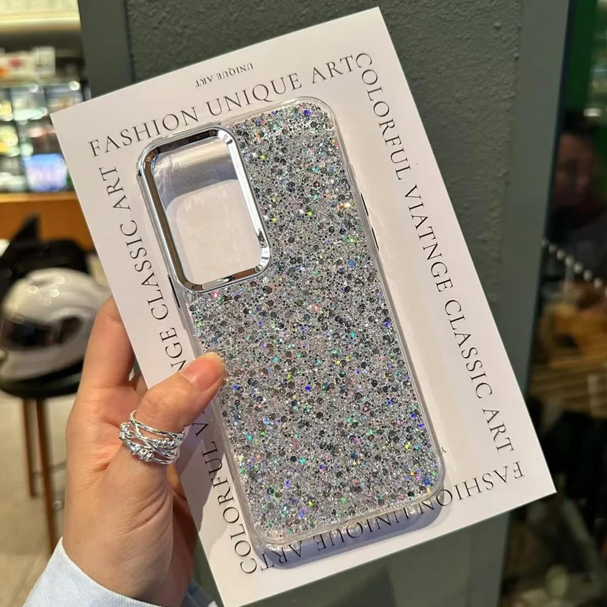 FORZARMOR for Oppo A5 5G (6.67 Inch) Global Version Case, Bling Glitter Fashion Silver Foil Sequins, Inner Airbag Shockproof Transparent Soft Cover (For Oppo A5) image number 2