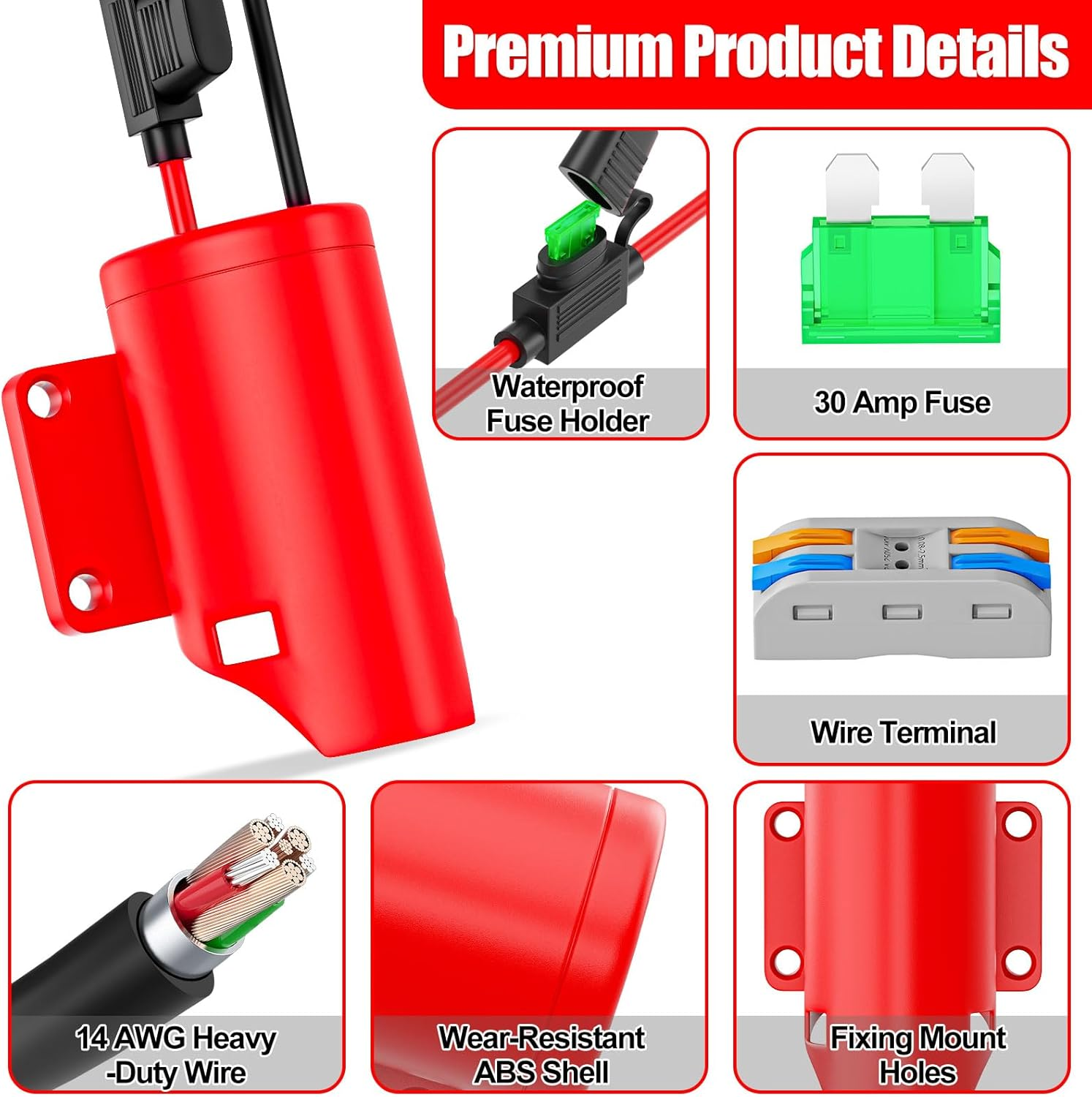 Power Wheel Adapter for Milwaukee M12 12V Battery with Fuse & Wire Terminals, Power Connector 14 Gauge Robotic for Rc Car, Robotics, Rc Truck,Diy Use, Work for Milwaukee M12 48-11-2420 48-11-2411 image number 5