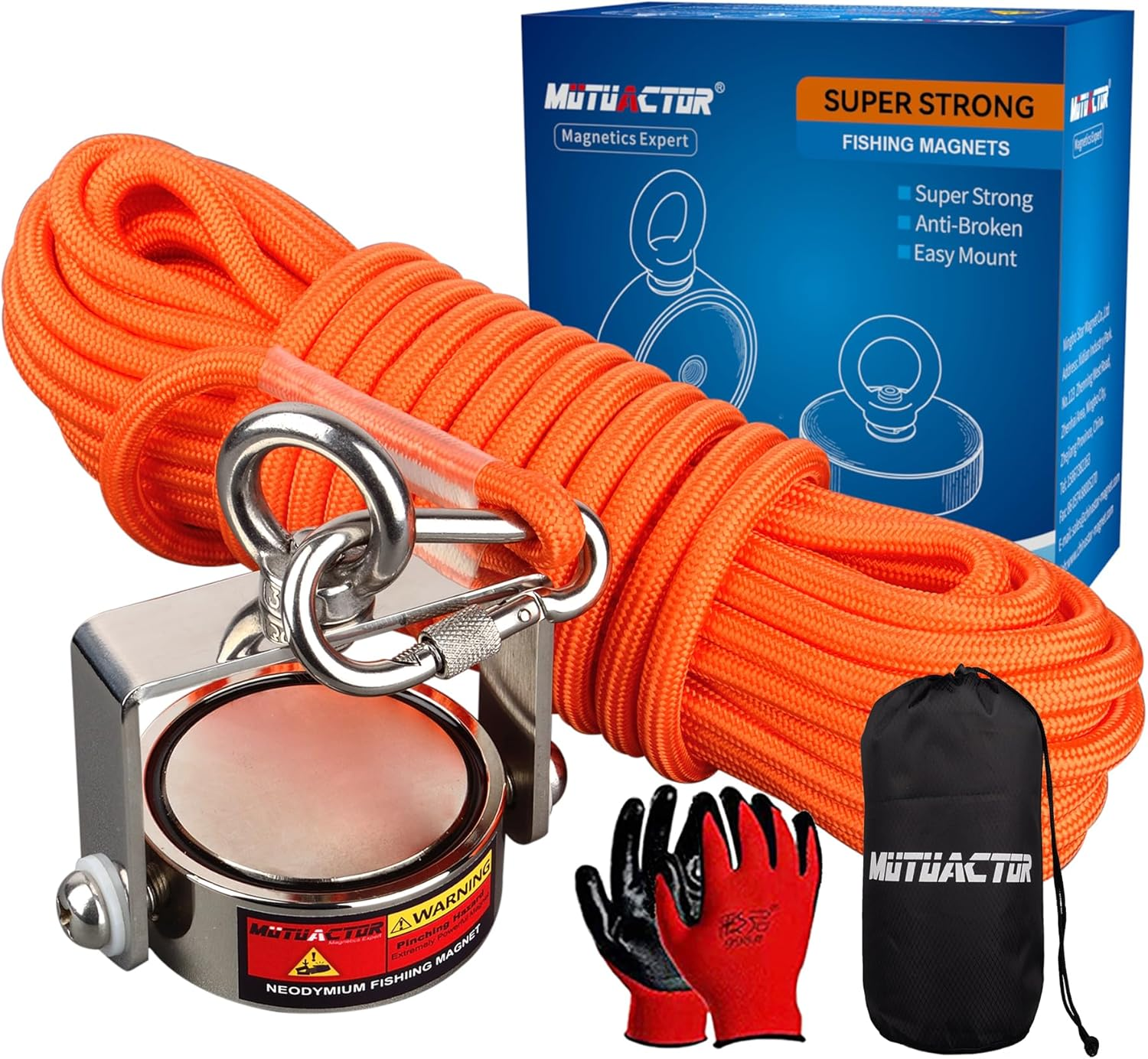 MUTUACTOR Fishing Magnet Kit,Combined 1240Lb Strong Rotatable Magnet Fishing Heavy Duty,Permanent Neodymium Rare Earth Magnets with 65Ft Salvage Rope,Anti-Slip Gloves for Retrieving Treasures image number 3
