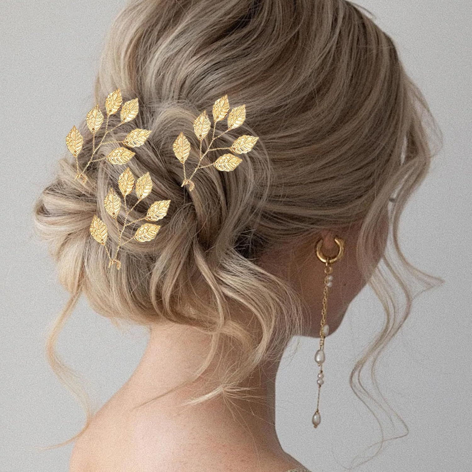 3 Pcs Gold Leaf Hair Pins,U-Shaped Gold Leaf Hair Bun Accessories,Chignon Hairpin for Wedding Bridal Headpiece Decorations