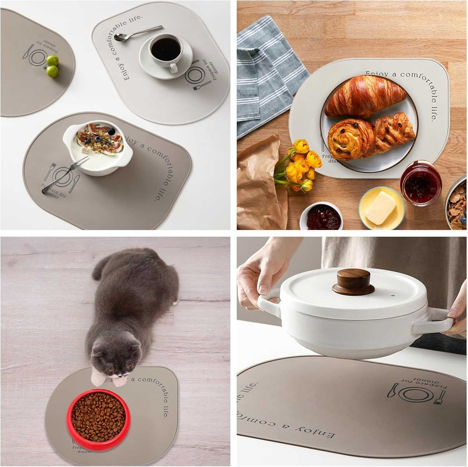 2-Pack Silicone Placemats, Non-Slip, Oil & Water Proof, Heat & Stain Resistant, Easy to Clean, Durable & Versatile (Grey) image number 4