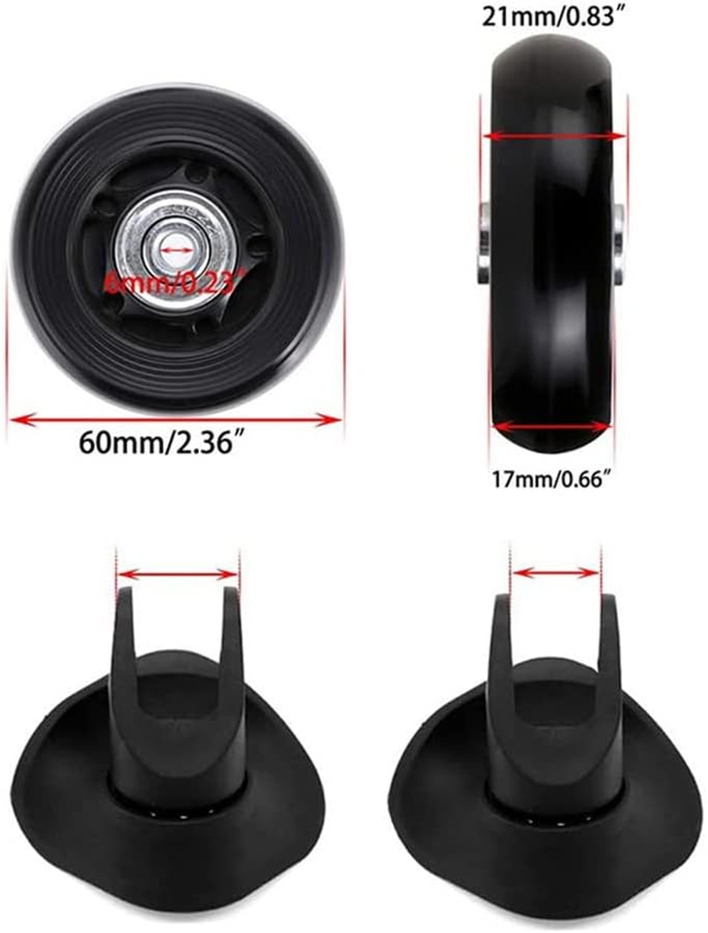 Lyaciomn 1 Set of 4 Luggage Suitcase Replacement Wheels Rubber Swivel Caster Wheels Bearings Repair Kits Black image number 1